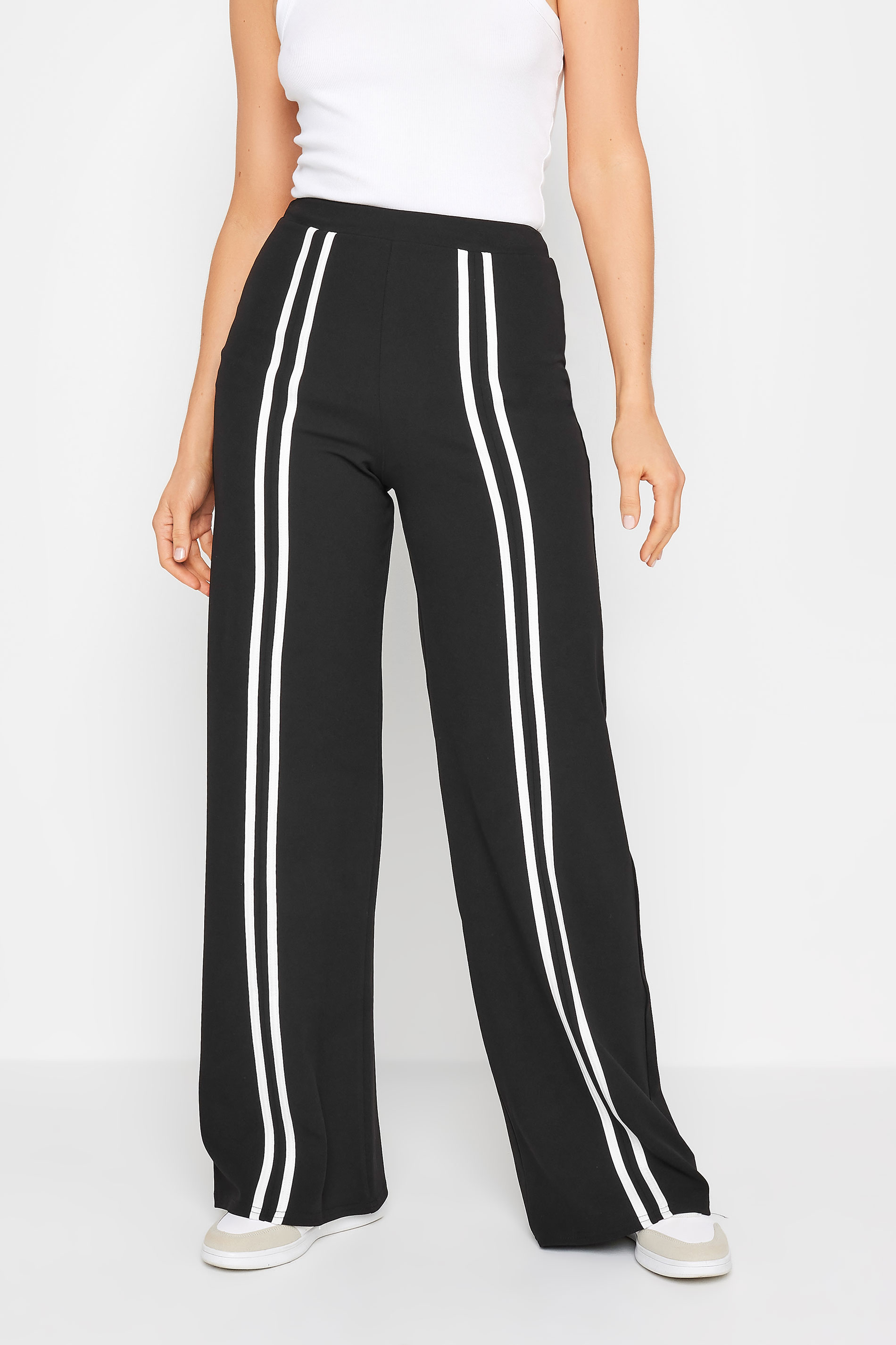 LTS Tall Womens Black & White Front Stripe Wide Leg Trousers | Long Tall Sally 2