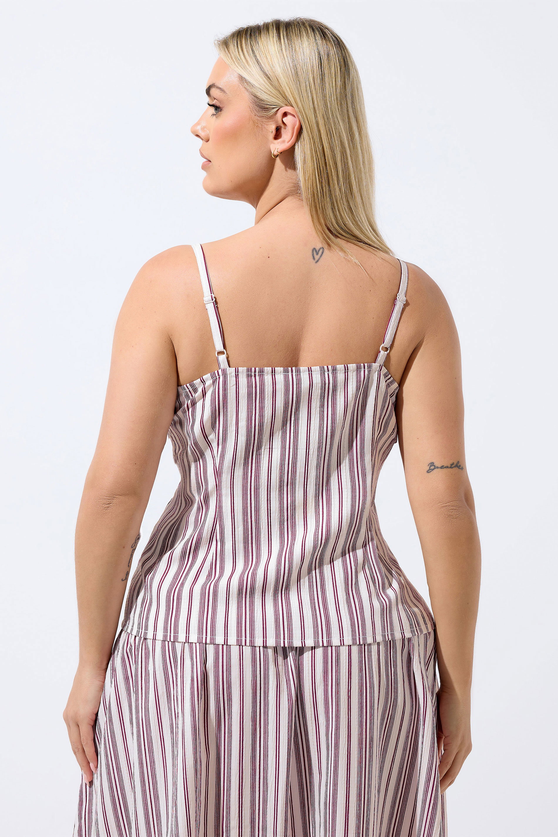 LIMITED COLLECTION Plus Size Red & White Stripe Strappy Waistcoat | Yours Clothing 2