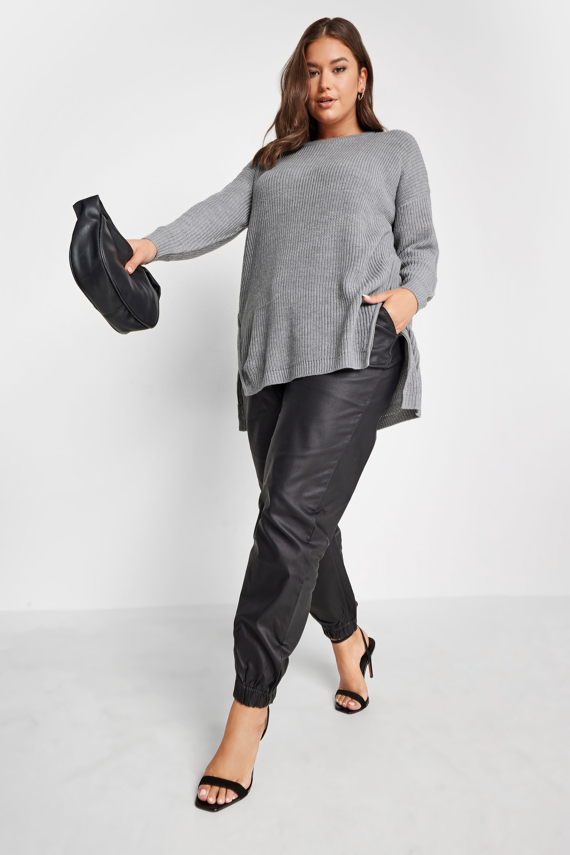 YOURS Plus Size Grey Side Zip Knitted Jumper | Yours Clothing 2
