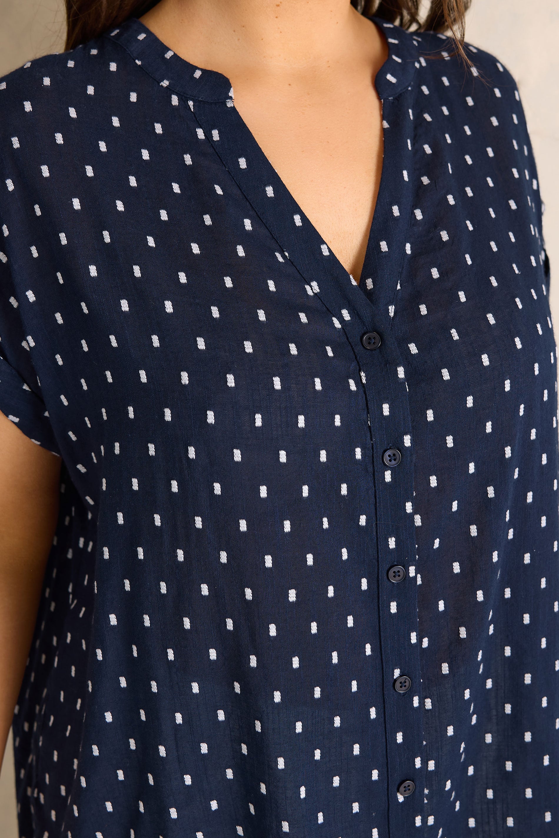 EVANS Plus Size Navy Blue Dobby Short Sleeve Shirt | Evans 4