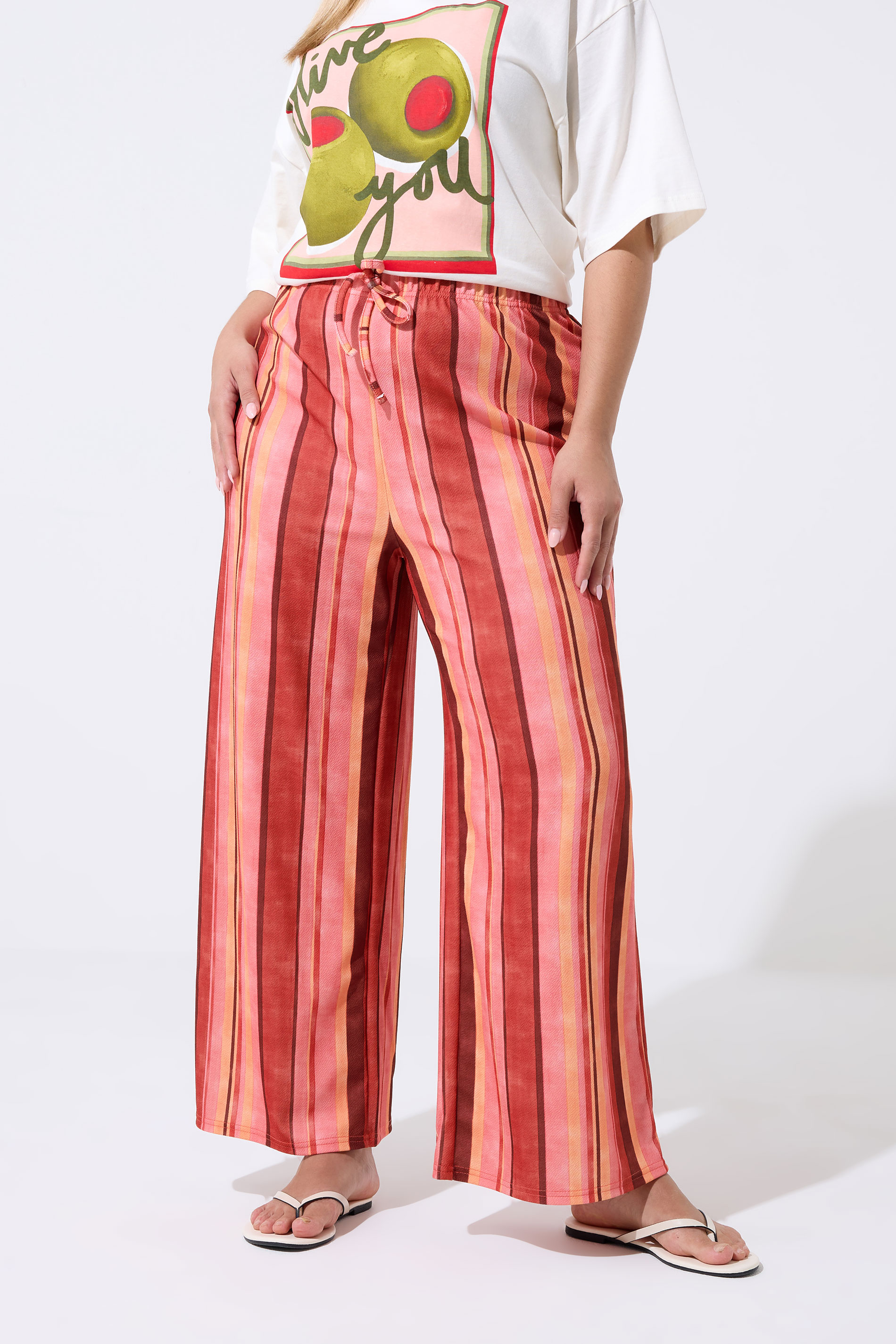 LIMITED COLLECTION Plus Size Red Striped Wide Leg Trousers | Yours Clothing 1