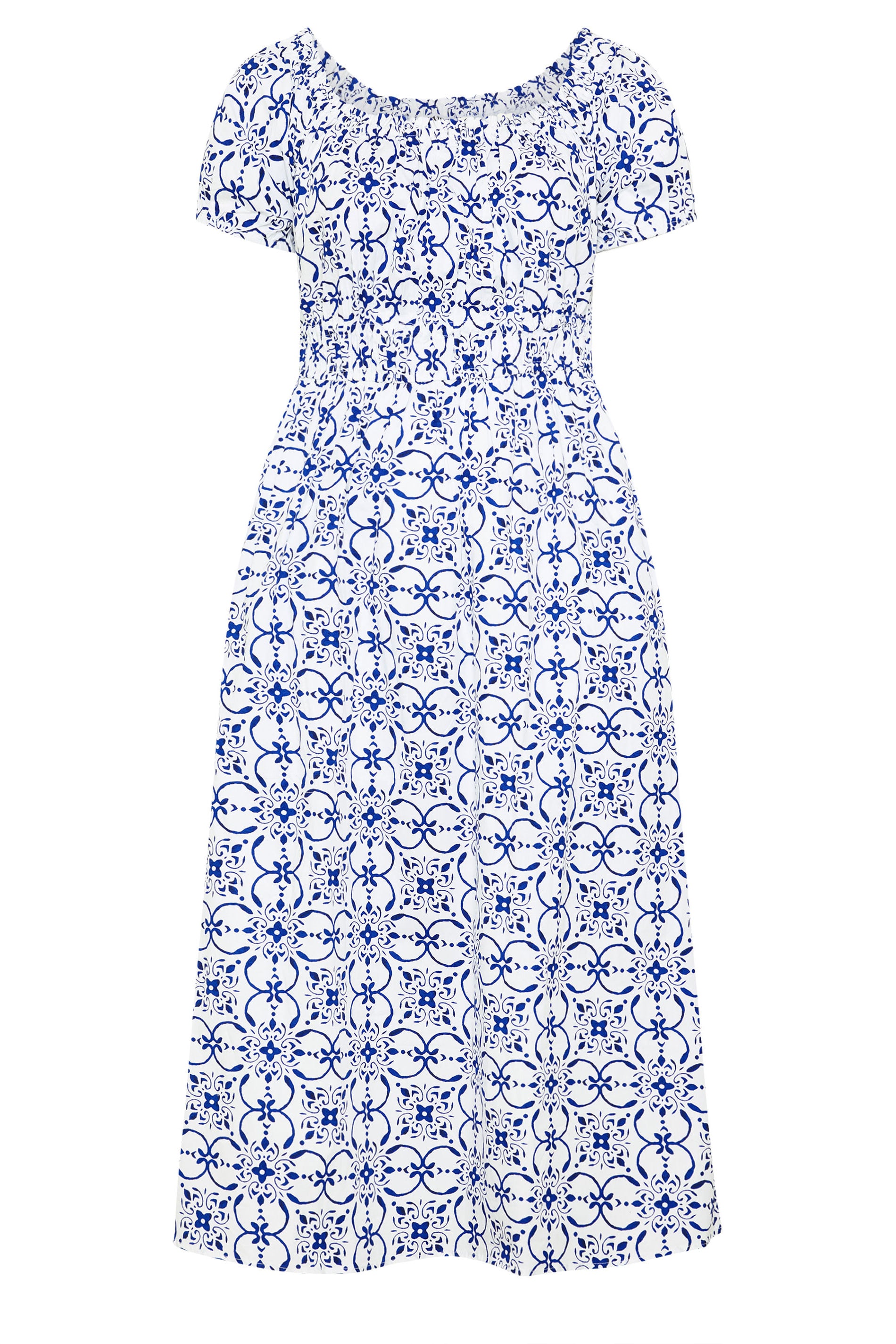YOURS Plus Size White Floral Poplin Bardot Dress | Yours Clothing 5