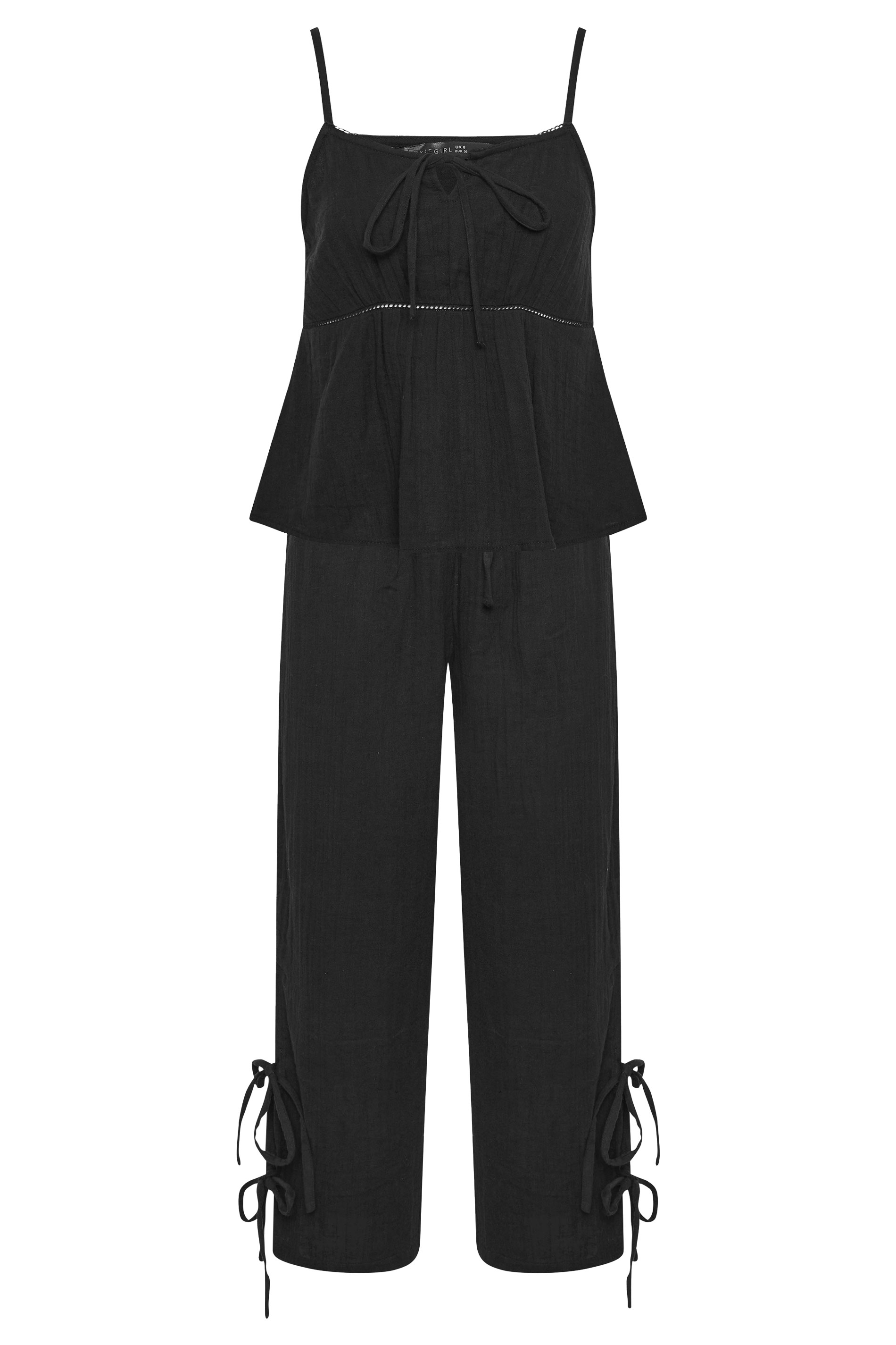 PixieGirl Petite Women's Set Black Cotton Cheesecloth Top & Trousers | PixieGirl 9