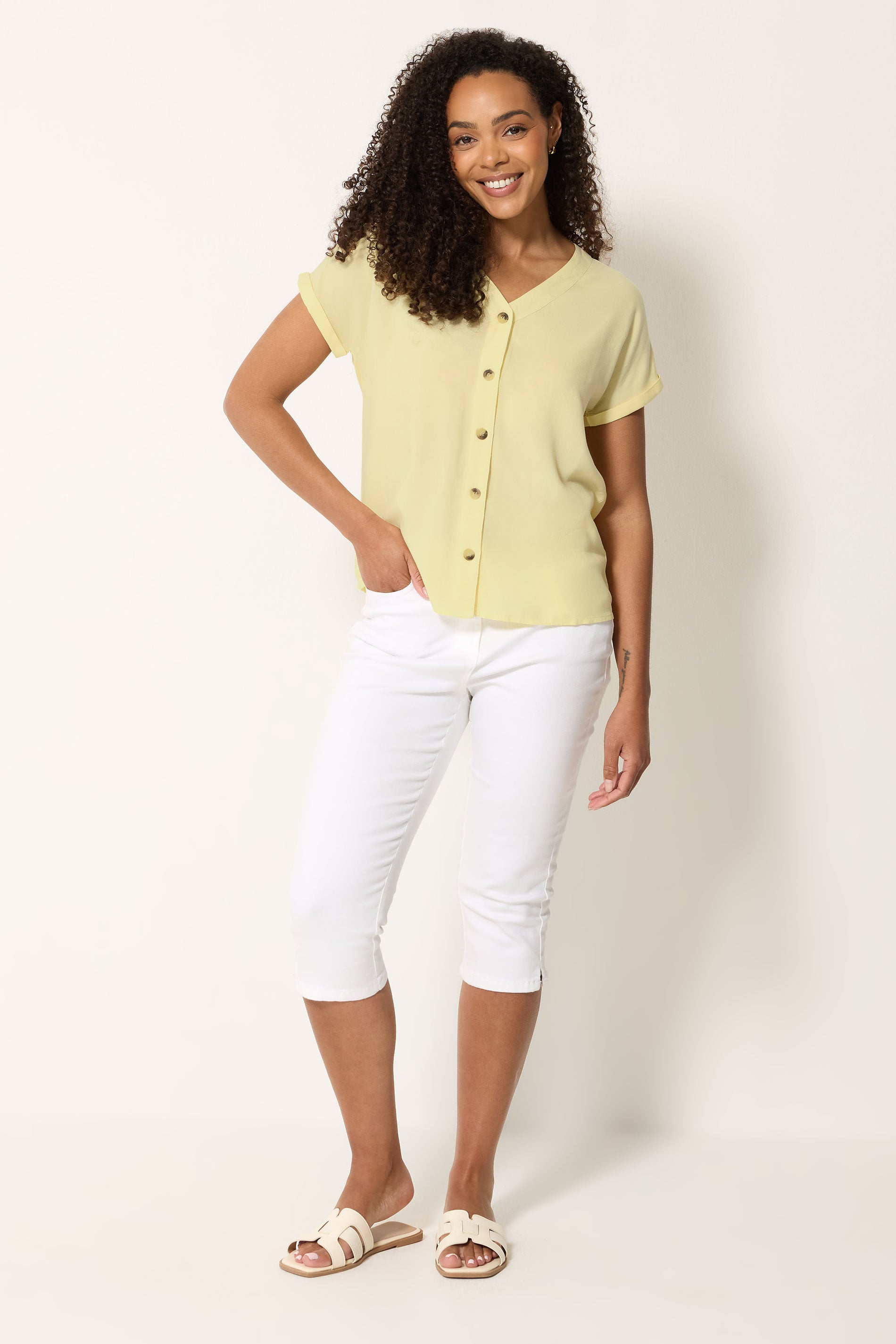 M&Co Lemon Yellow Button Front Blouse | M&Co 1