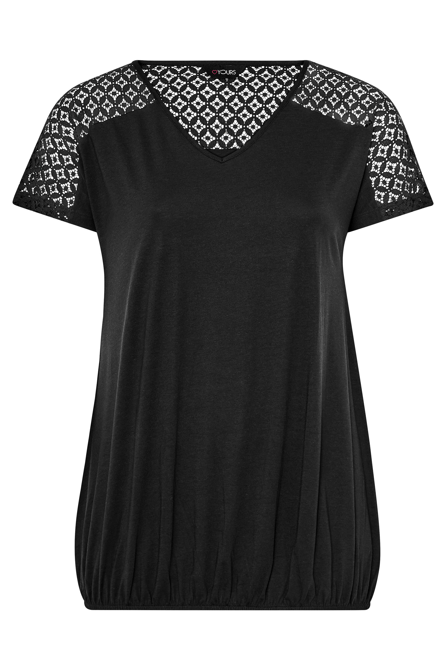 Black Lace Sleeve Bubble Hem Top | Yours Clothing