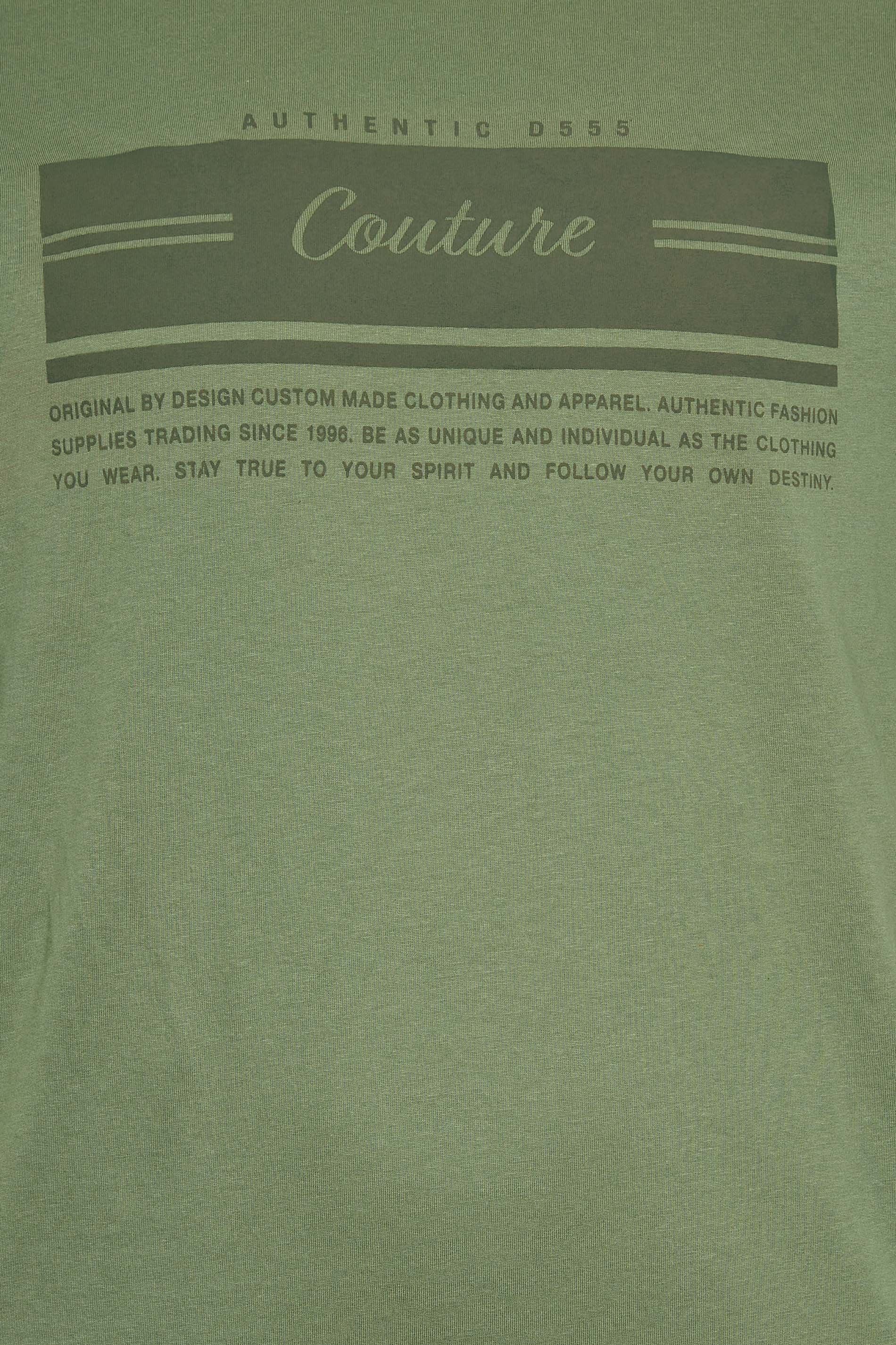 D555 Big & Tall Khaki Green 'Couture' Sleeve Pocket T-Shirt | BadRhino 2
