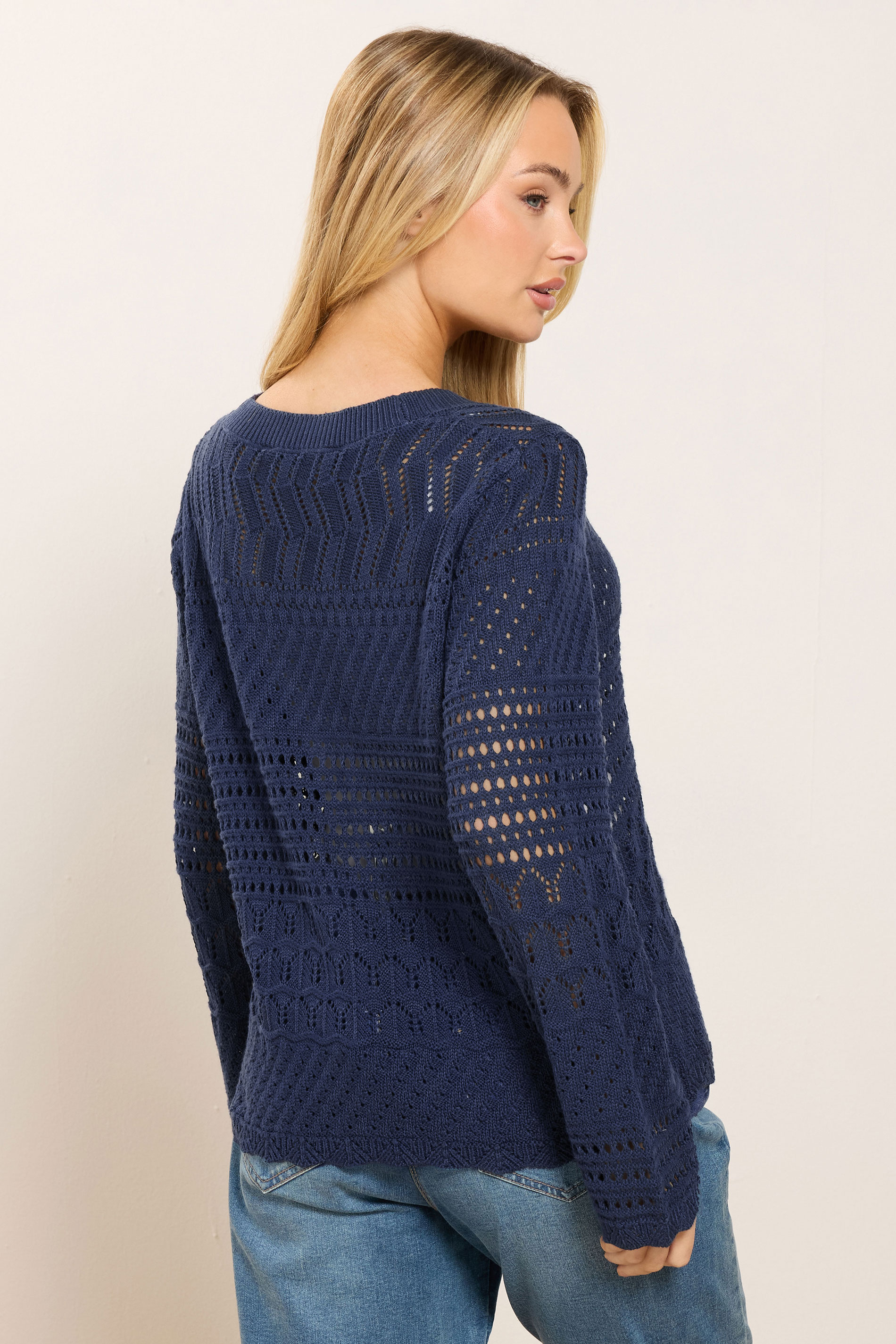M&Co Navy Blue Crochet Button Through Cardigan | M&Co 2