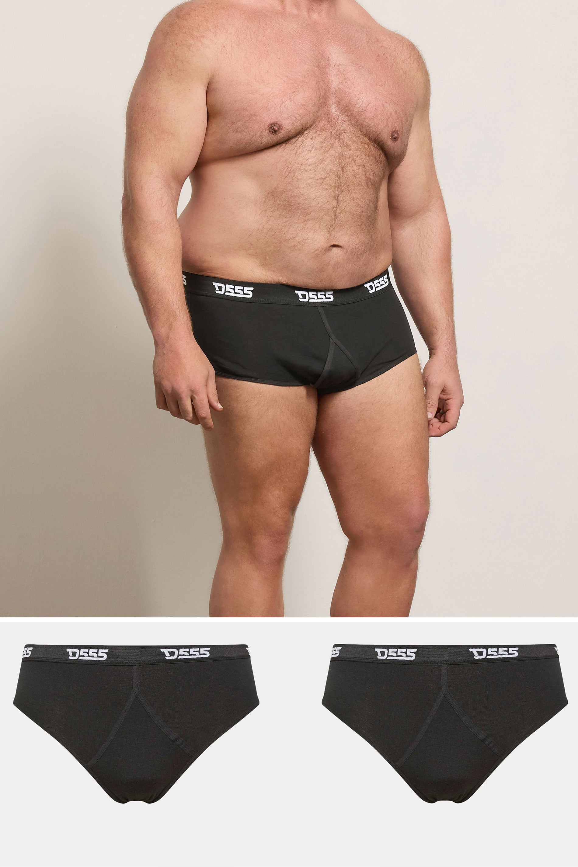 D555 2 PACK Big & Tall Black Branded Front Cotton Briefs | BadRhino 3
