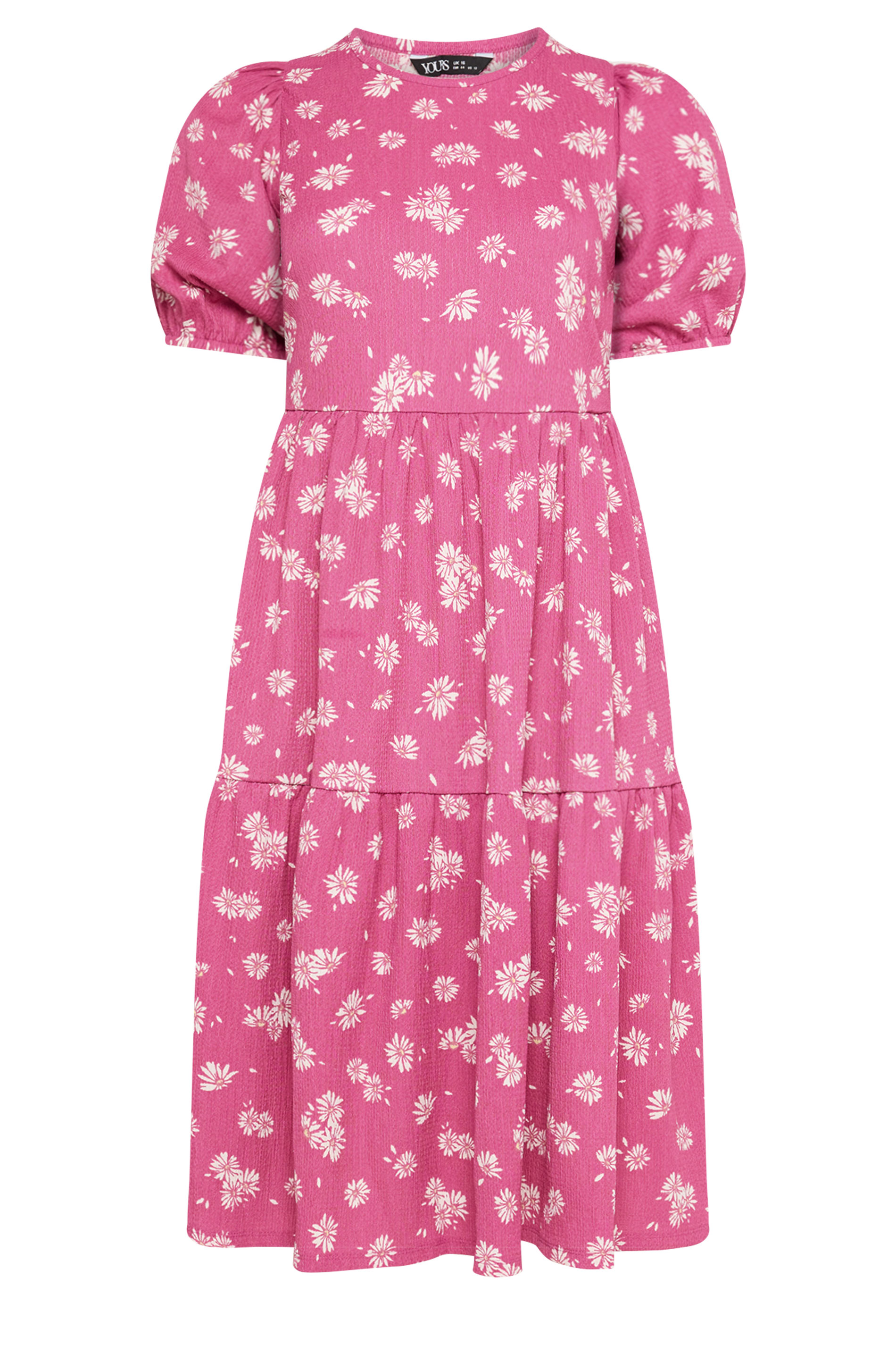YOURS Plus Size Pink Daisy Tiered Midi Dress | Yours Clothing 5