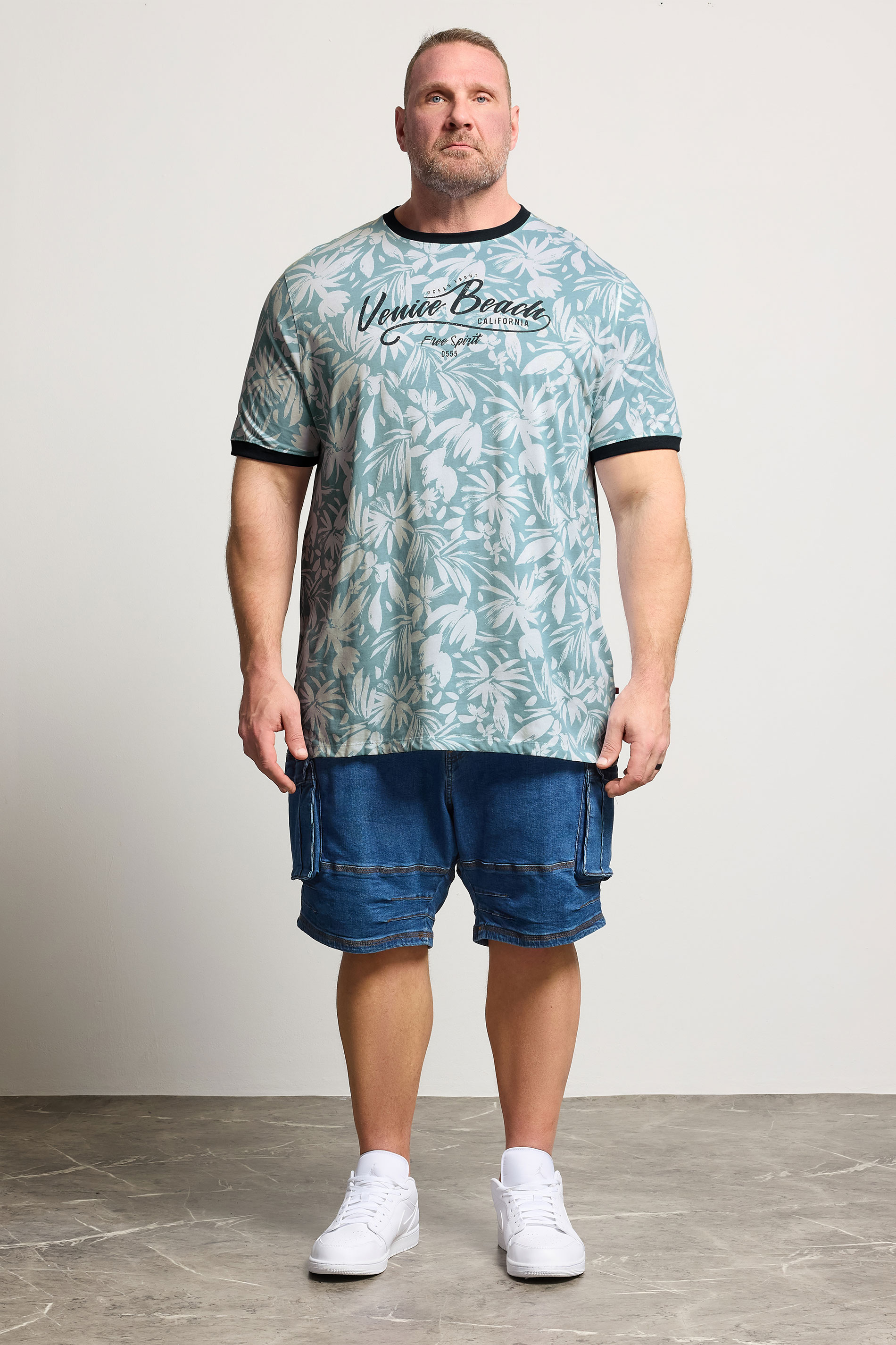 D555 Big & Tall Blue 'Venice Beach' Print T-Shirt | BadRhino 1