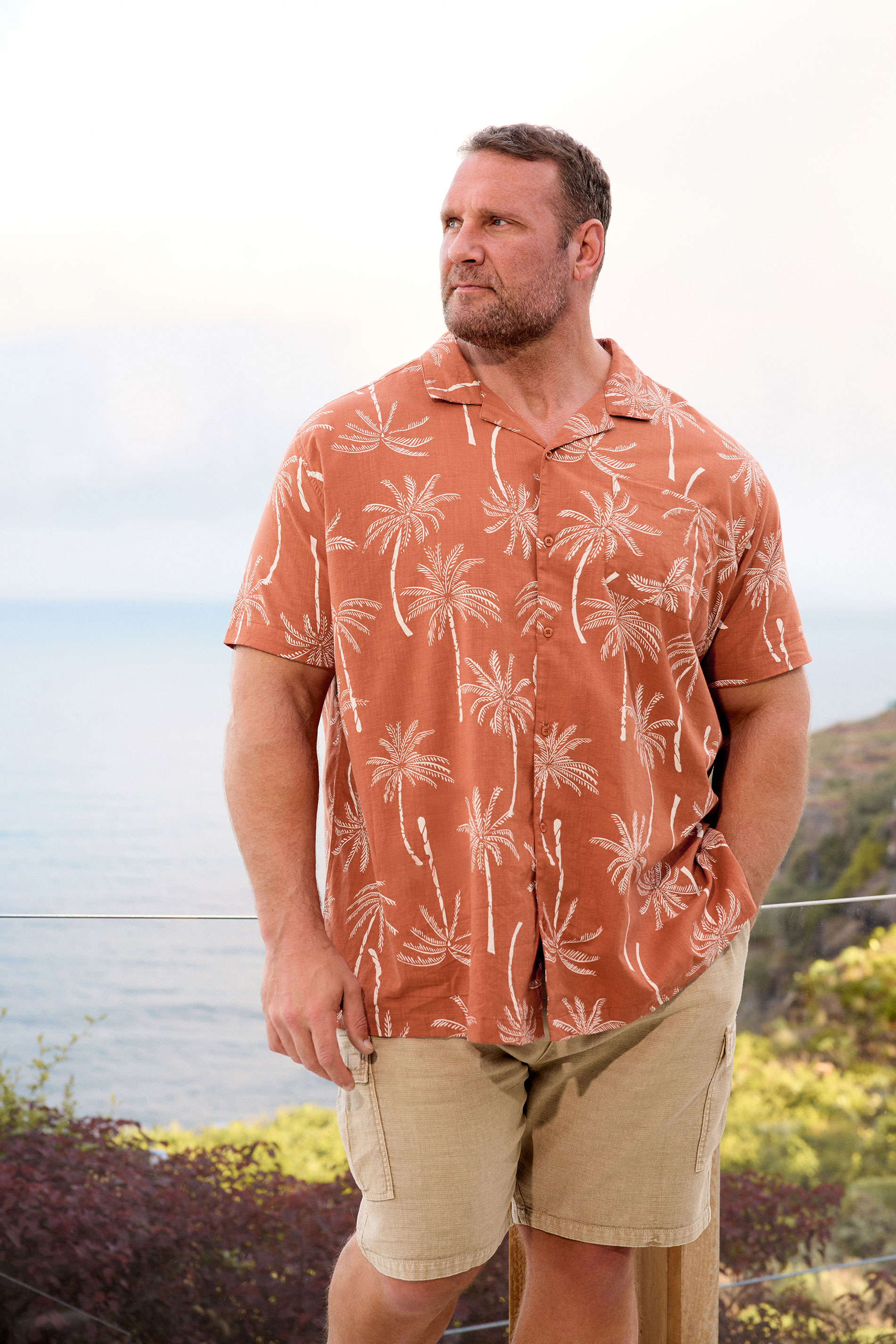 BadRhino Big & Tall Clay Orange Palm Tree Print Short Sleeve Shirt | BadRhino 3