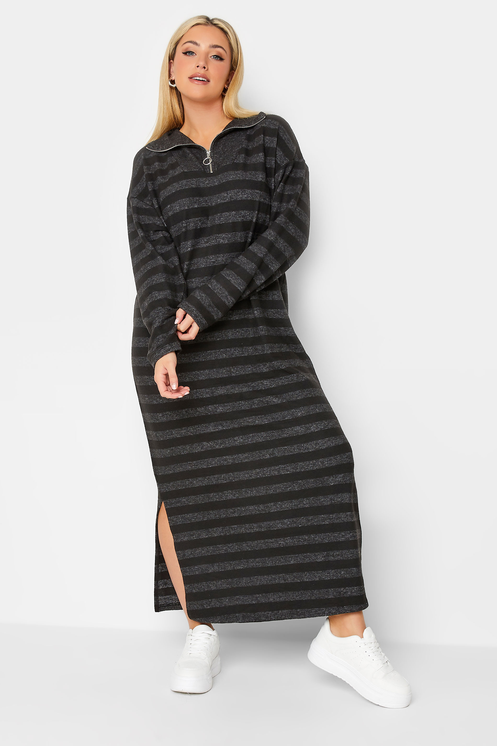 YOURS LUXURY Plus Size Black Stripe Print Soft Touch Jumper Dress | Yours Clothing 1
