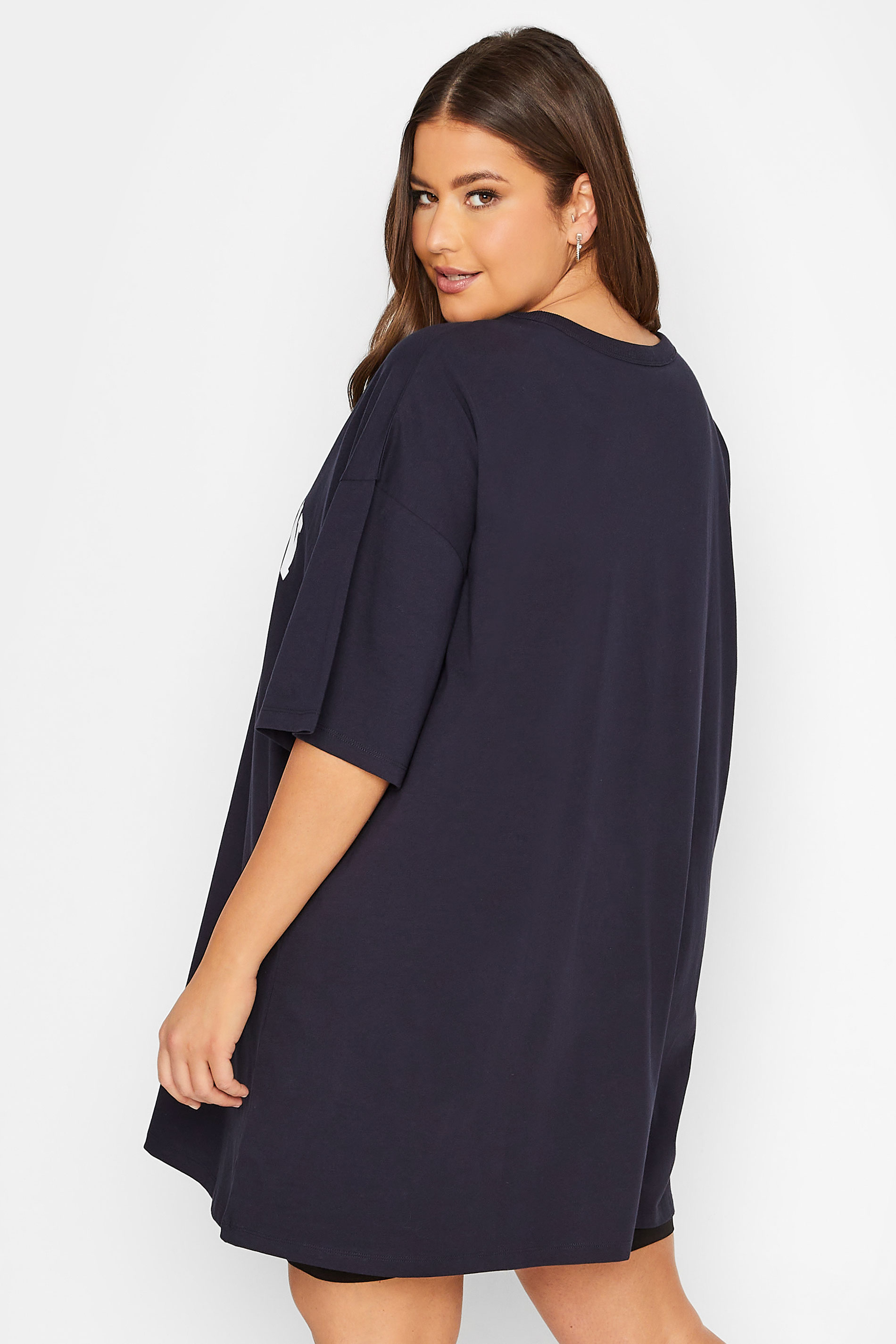 YOURS Curve Plus Size Navy Blue 'Brooklyn' Slogan Oversized Tunic T-Shirt | Yours Clothing  3