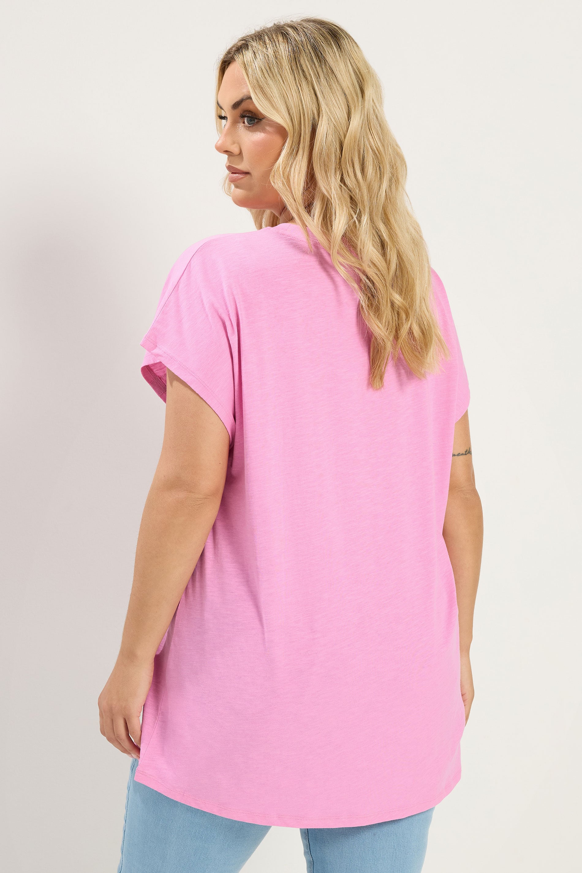 YOURS Plus Size Pink Stud Grown-On Sleeve T-Shirt | Yours Clothing 2