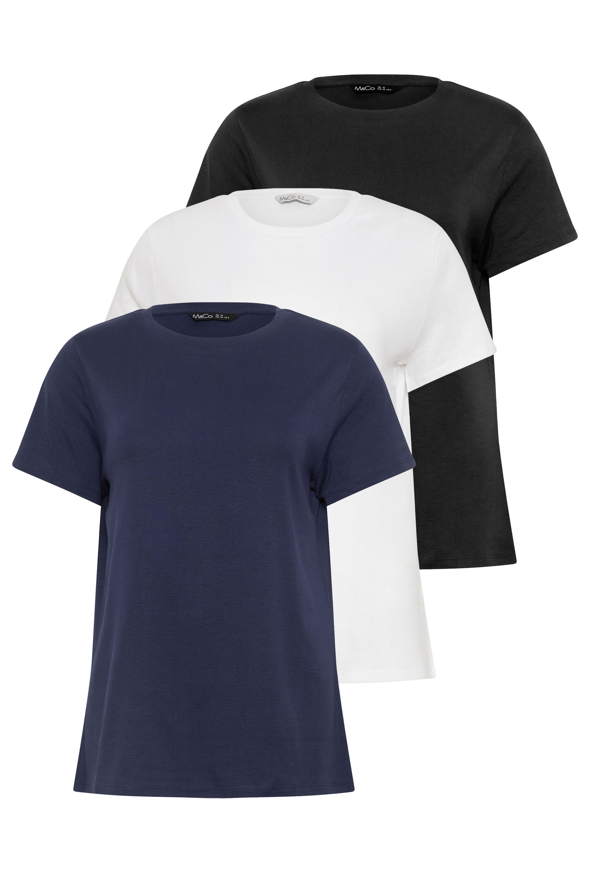 M&Co 3 PACK Black & Navy Blue Cotton T-Shirts | M&Co 3