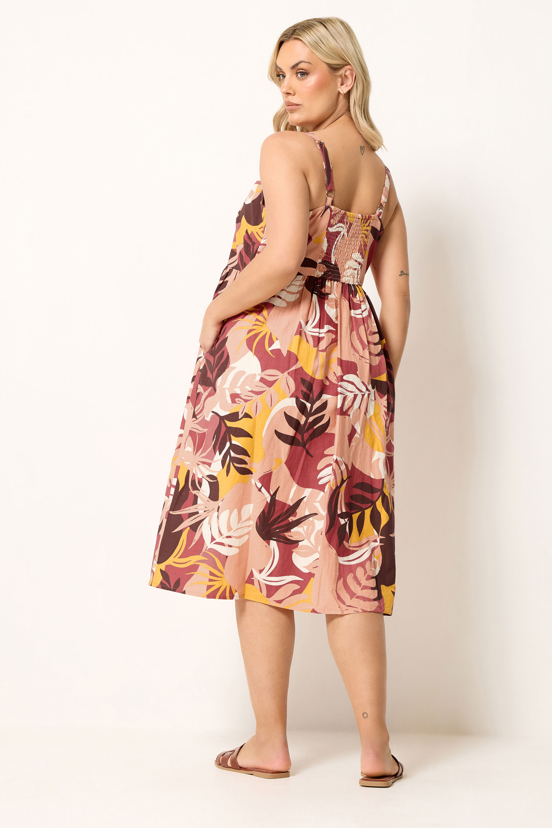 YOURS Plus Size Orange Tropical Print Linen Midi Dress | Yours Clothing 2