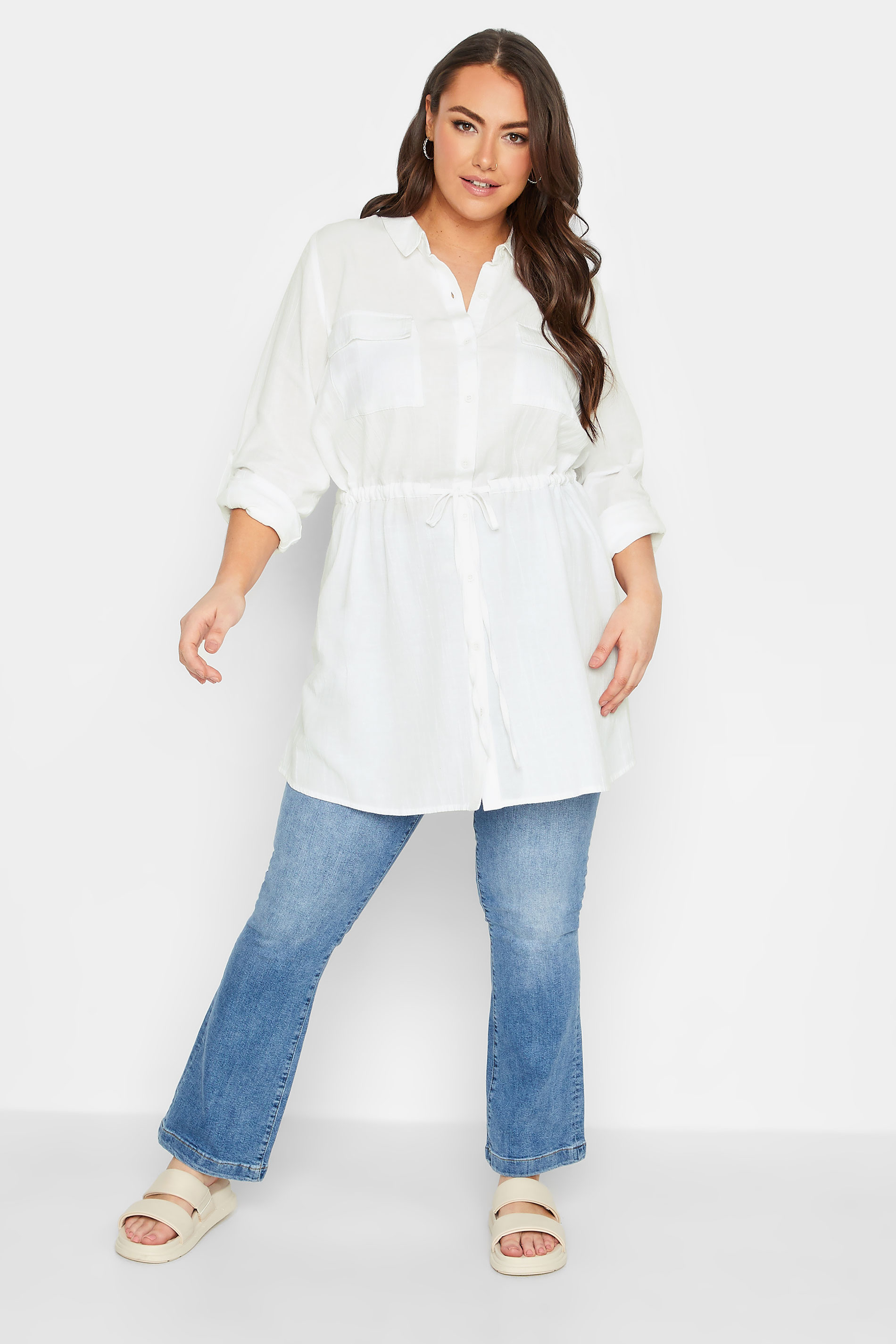 YOURS Curve White Utility Tunic Linen Shirt | Yours Clothing  2