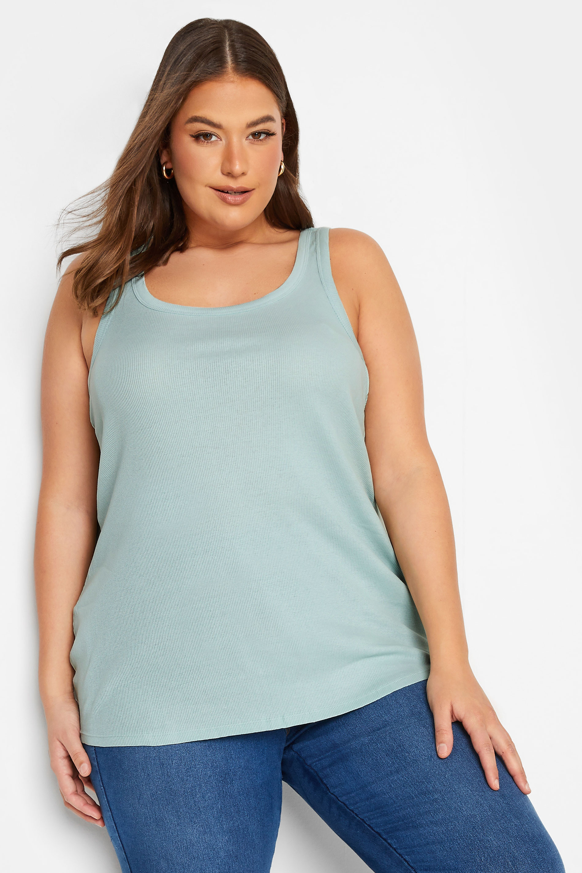 YOURS Curve Plus Size Mint Green Ribbed Racer Back Vest Top | Yours Clothing  2