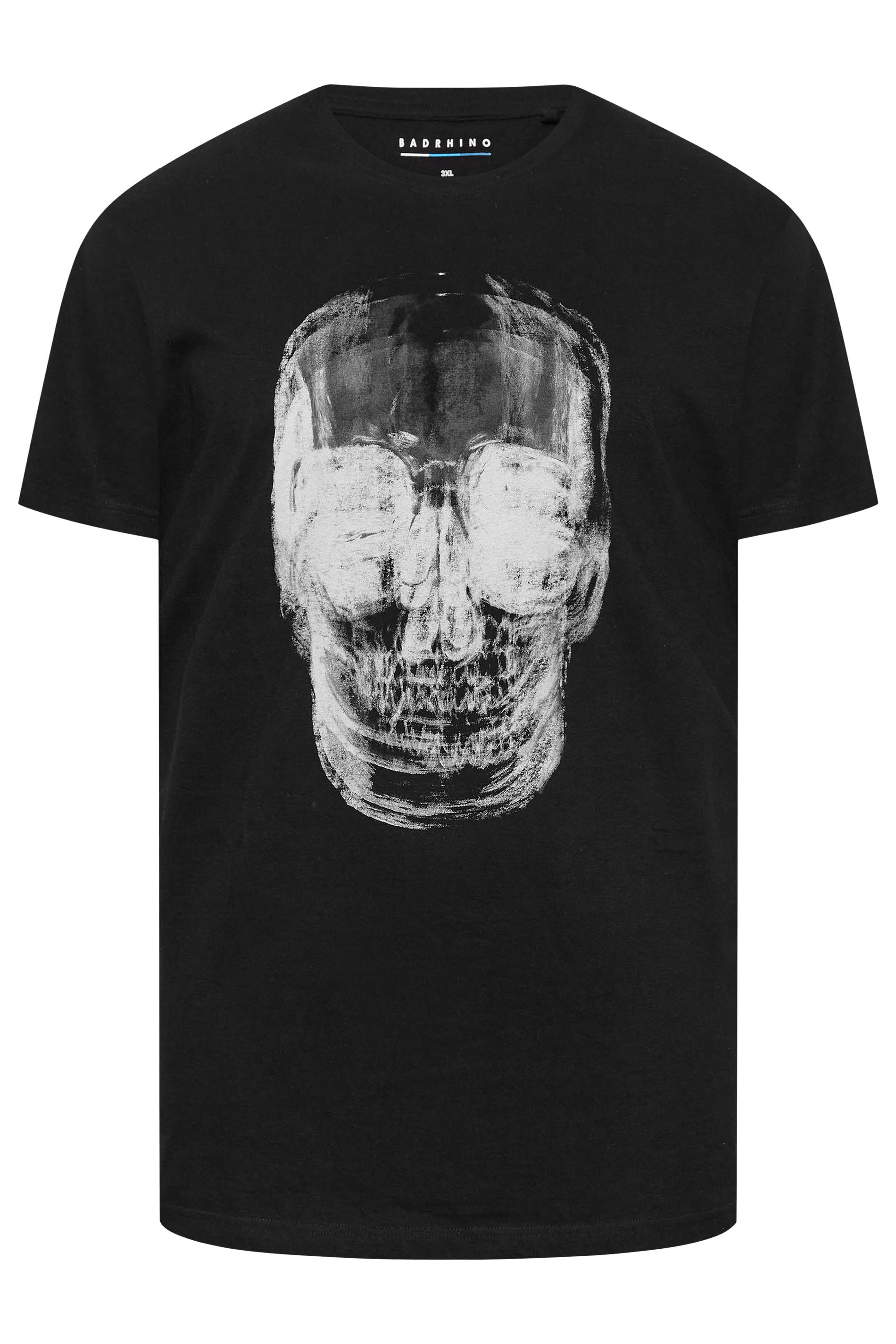 BadRhino Big & Tall Black X-Ray Skull Print T-Shirt 1
