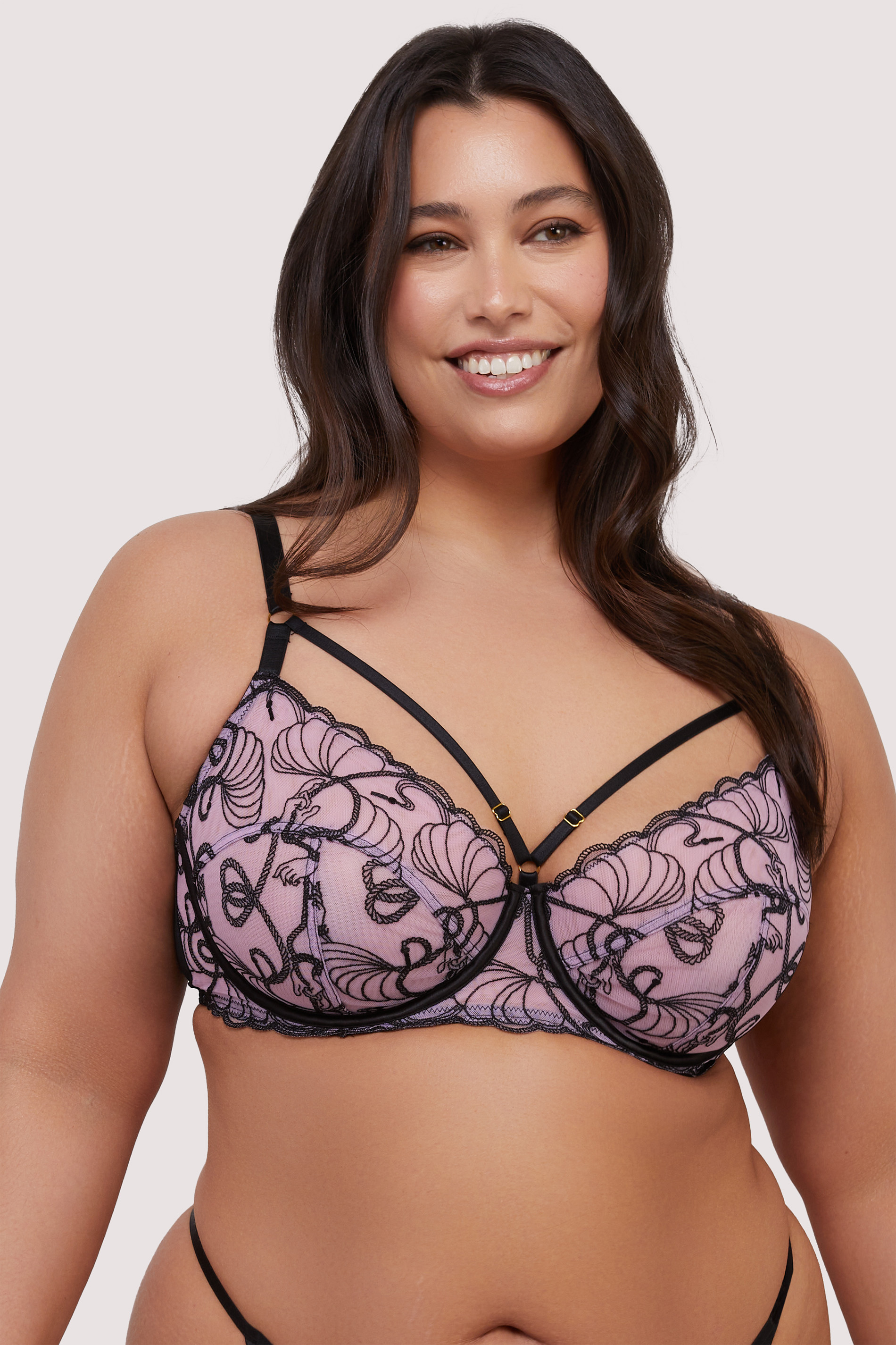 PLAYFUL PROMISES Jessie Pink Embroidered Balcony Bra | Yours Clothing 2