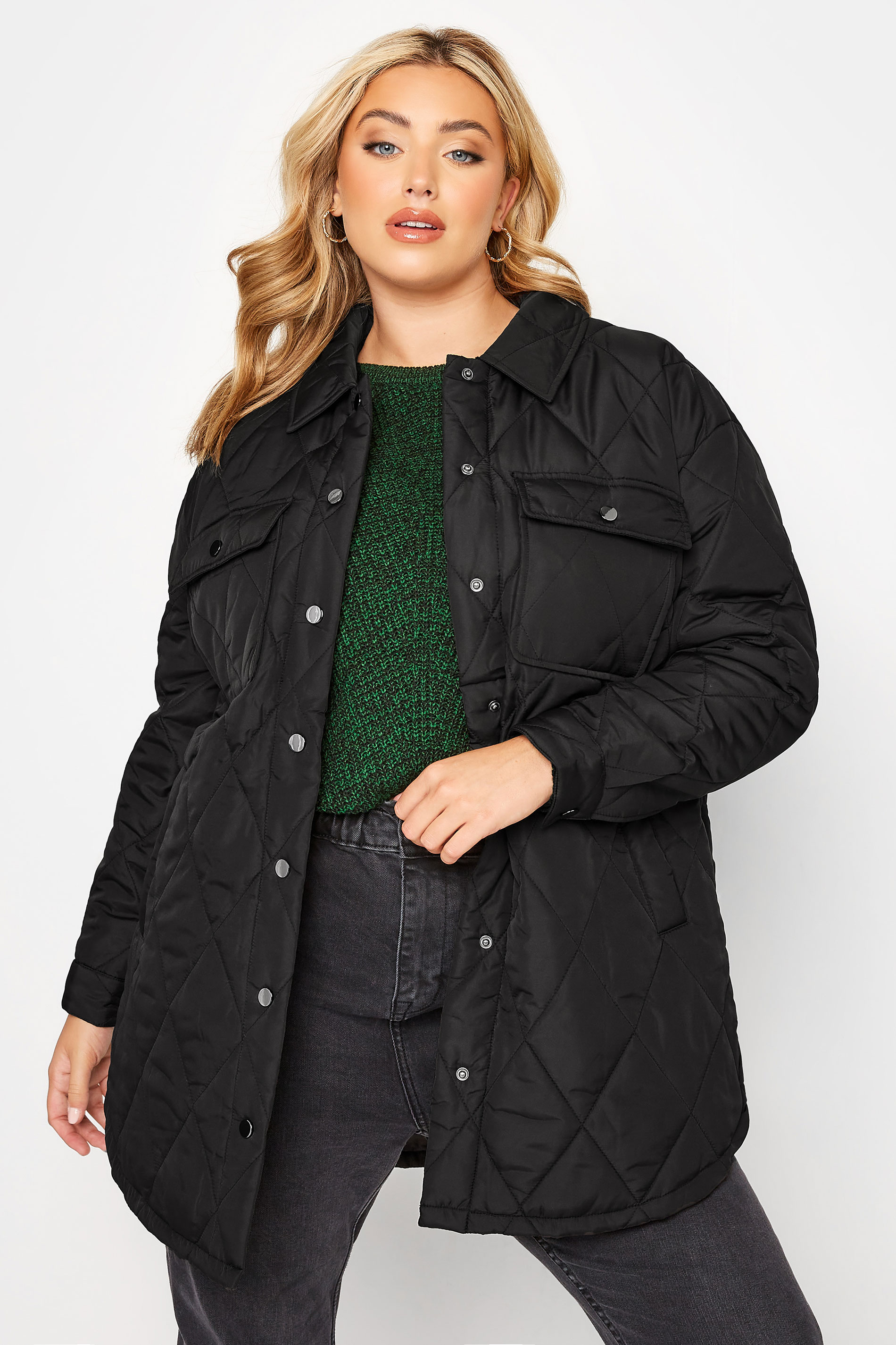 YOURS Plus Size Black Lightweight Quilted Shacket | Yours Clothing 1