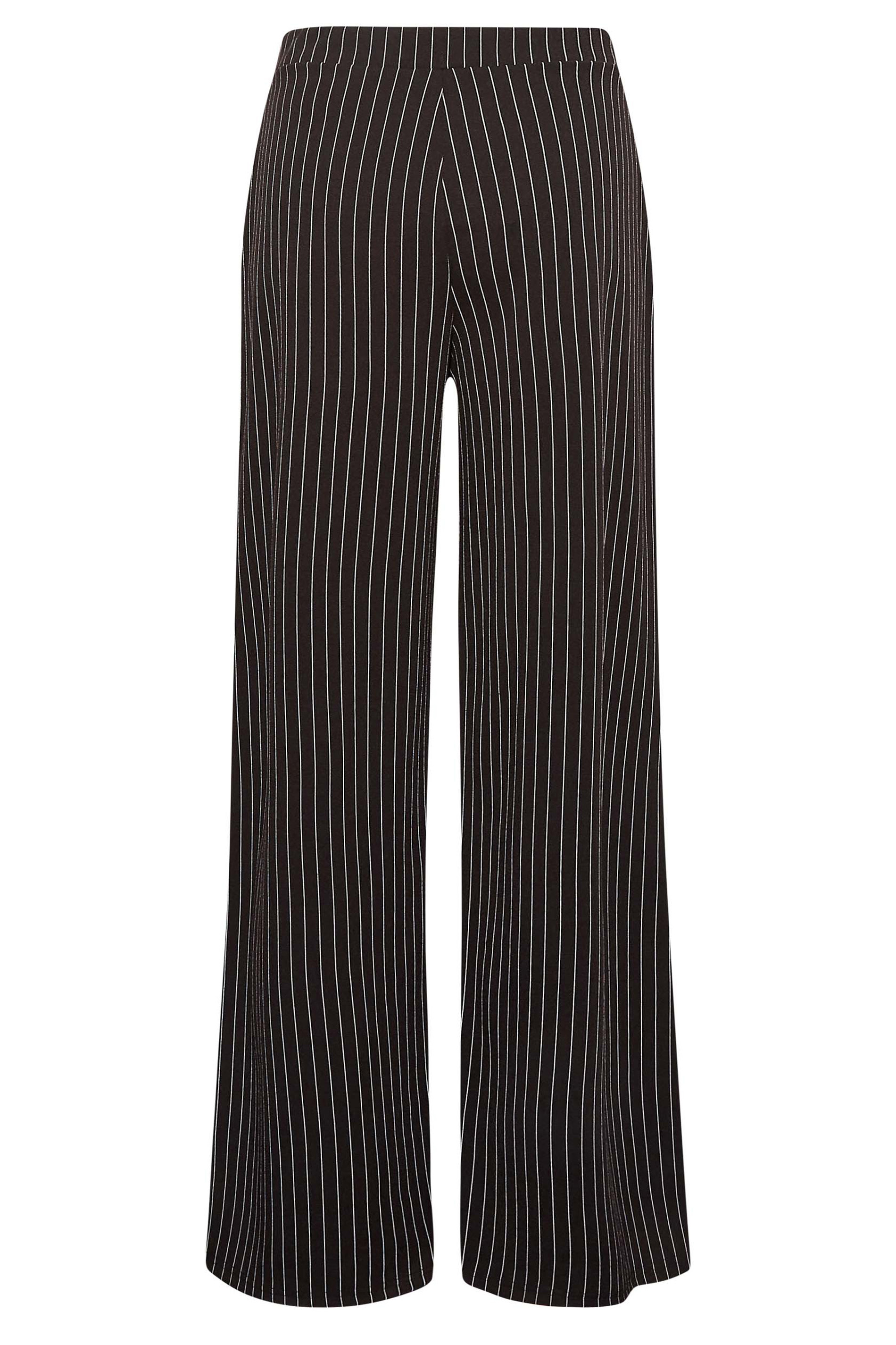 YOURS PETITE Plus Size Black Pinstripe Wide Leg Trousers | Yours Clothing