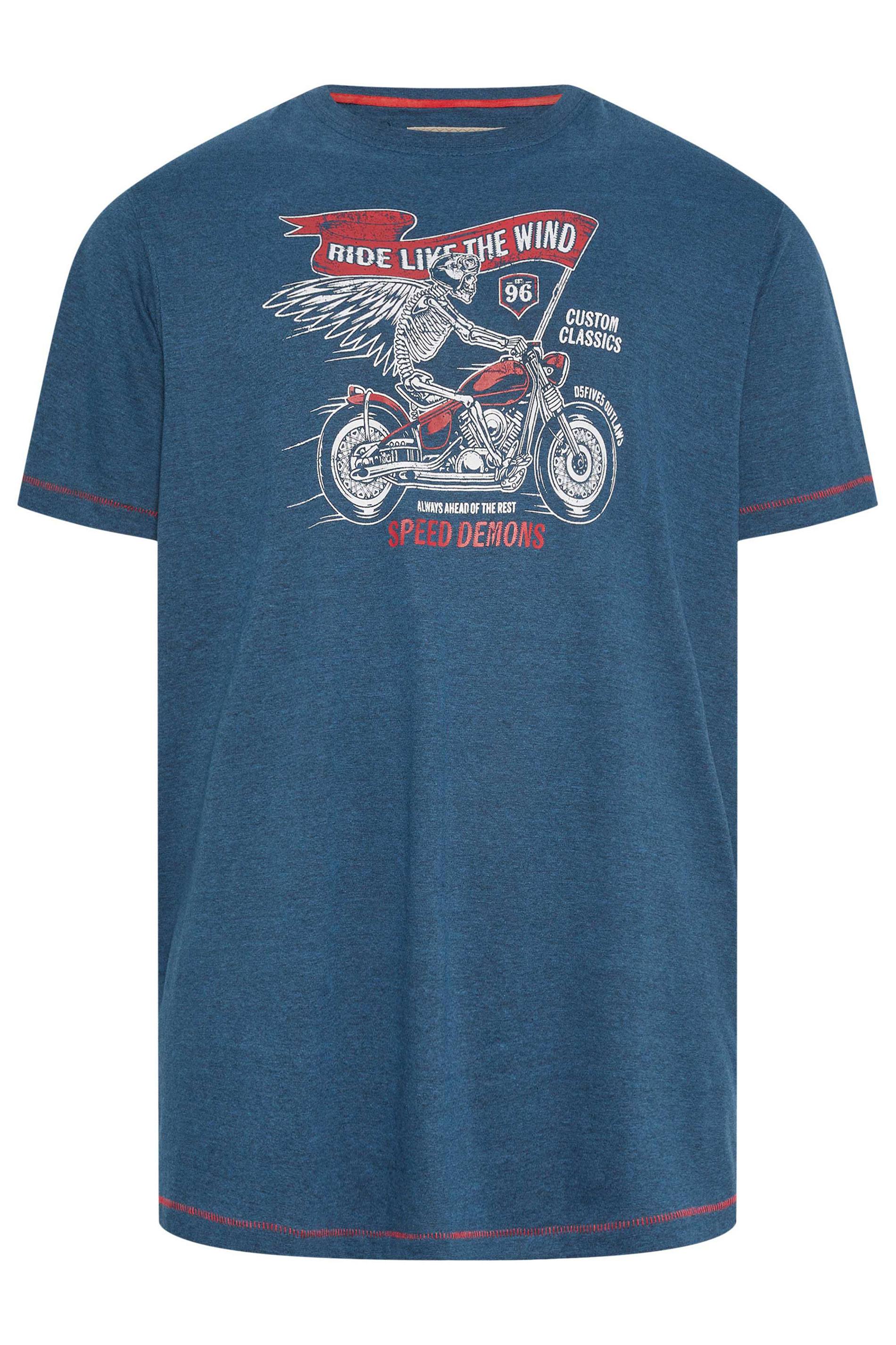 D555 Big & Tall Navy Blue Skeleton Motorbike T-Shirt | BadRhino 2