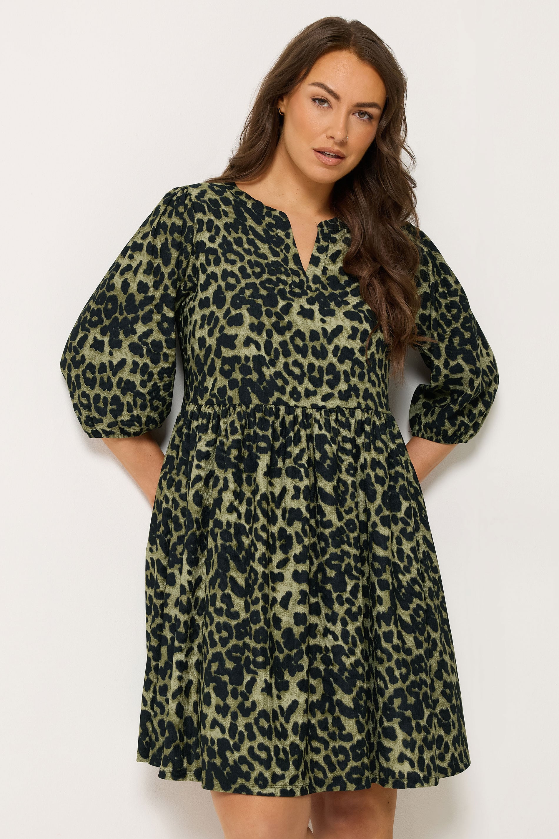 YOURS Plus Size Green Animal Notch Neck Dress | Yours Clothing 3