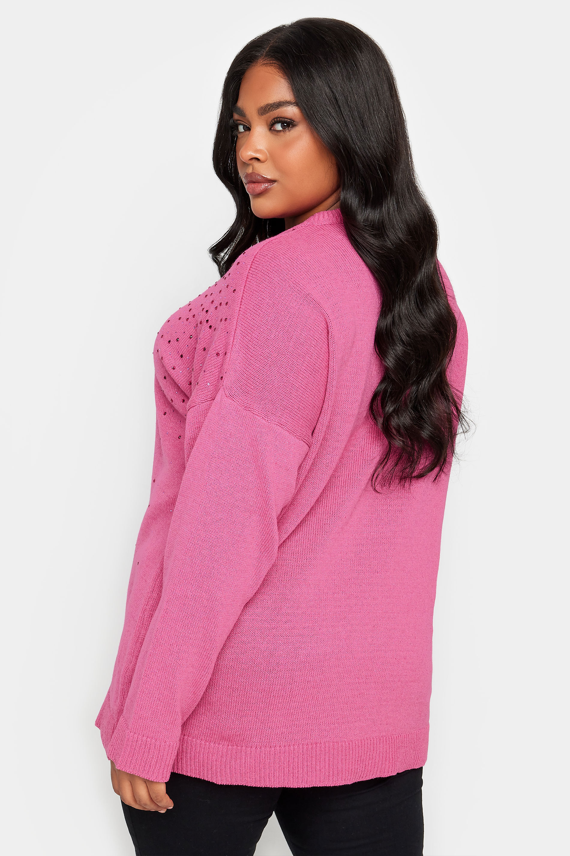 YOURS Plus Size Pink Embellished Knitted Jumper | Yours Clothing 3