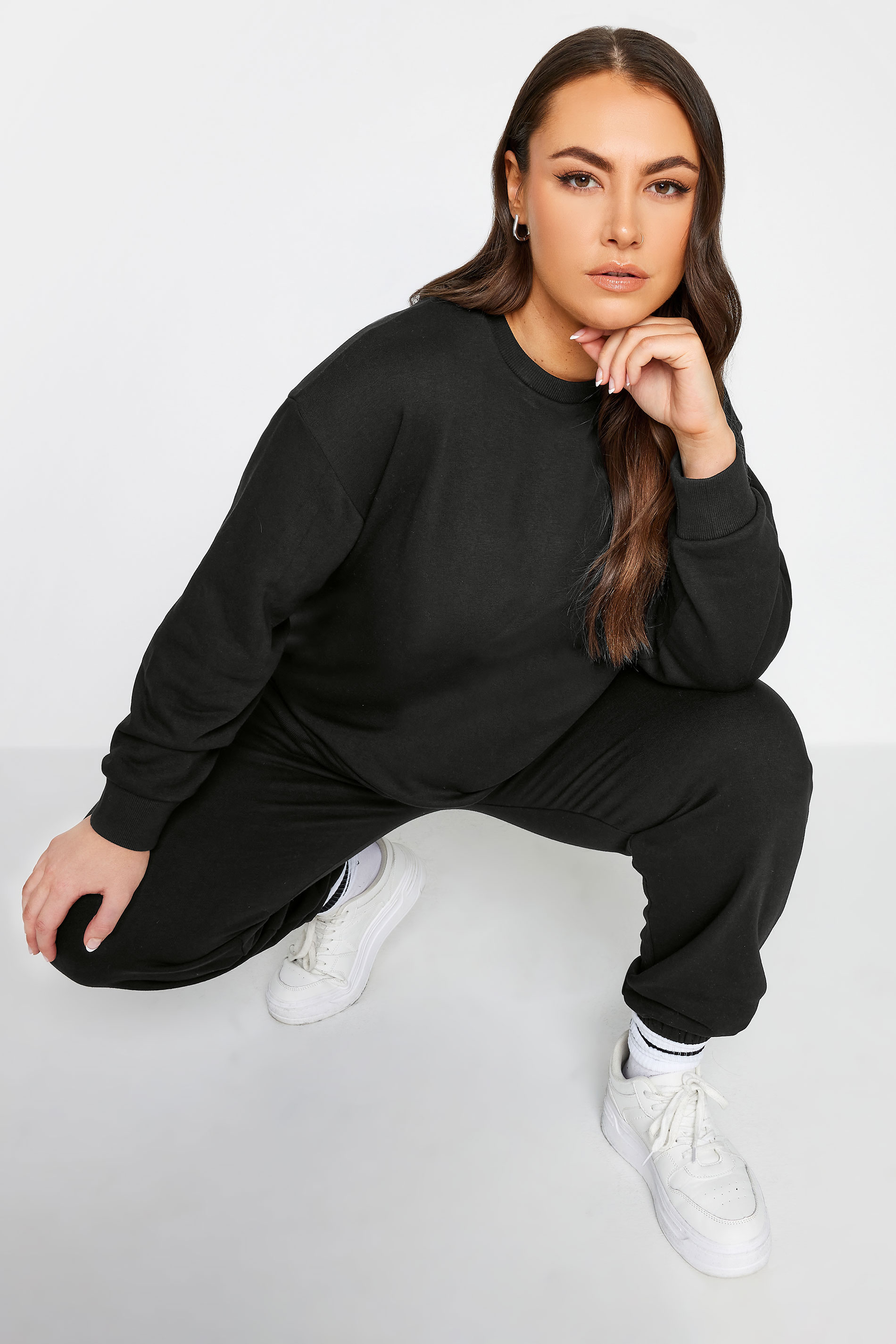 YOURS Plus Size Black Crew Neck Sweatshirt | Yours Clothing 1