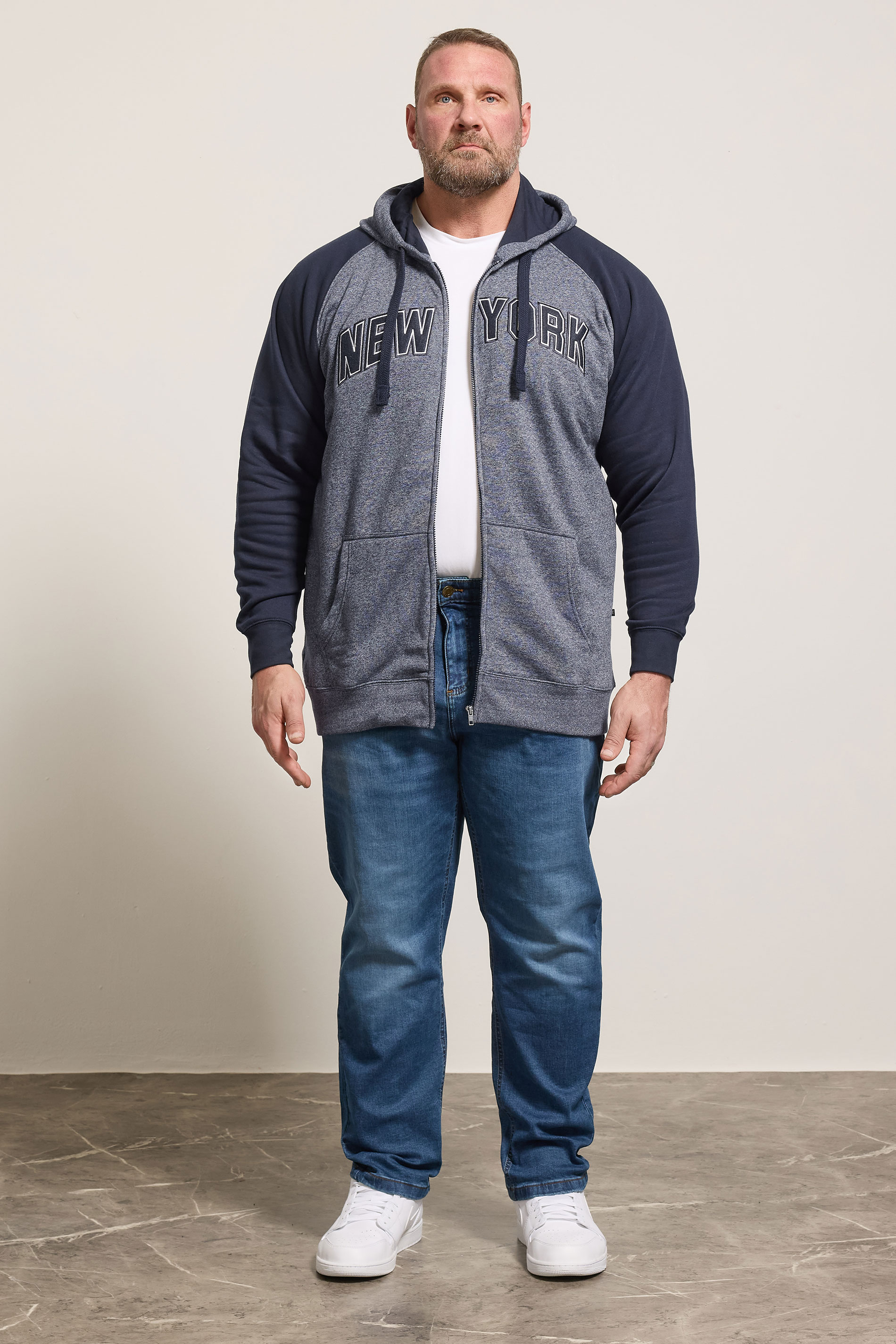 KAM Big & Tall Navy Blue New York  Zip Through Hoodie | BadRhino 1
