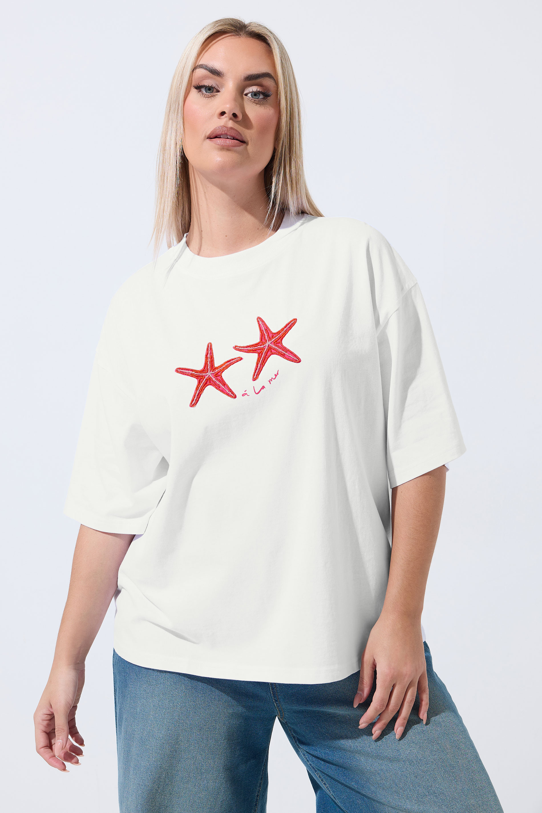 LIMITED COLLECTION Plus Size White 'A La Mer' Starfish T-Shirt | Yours Clothing 3