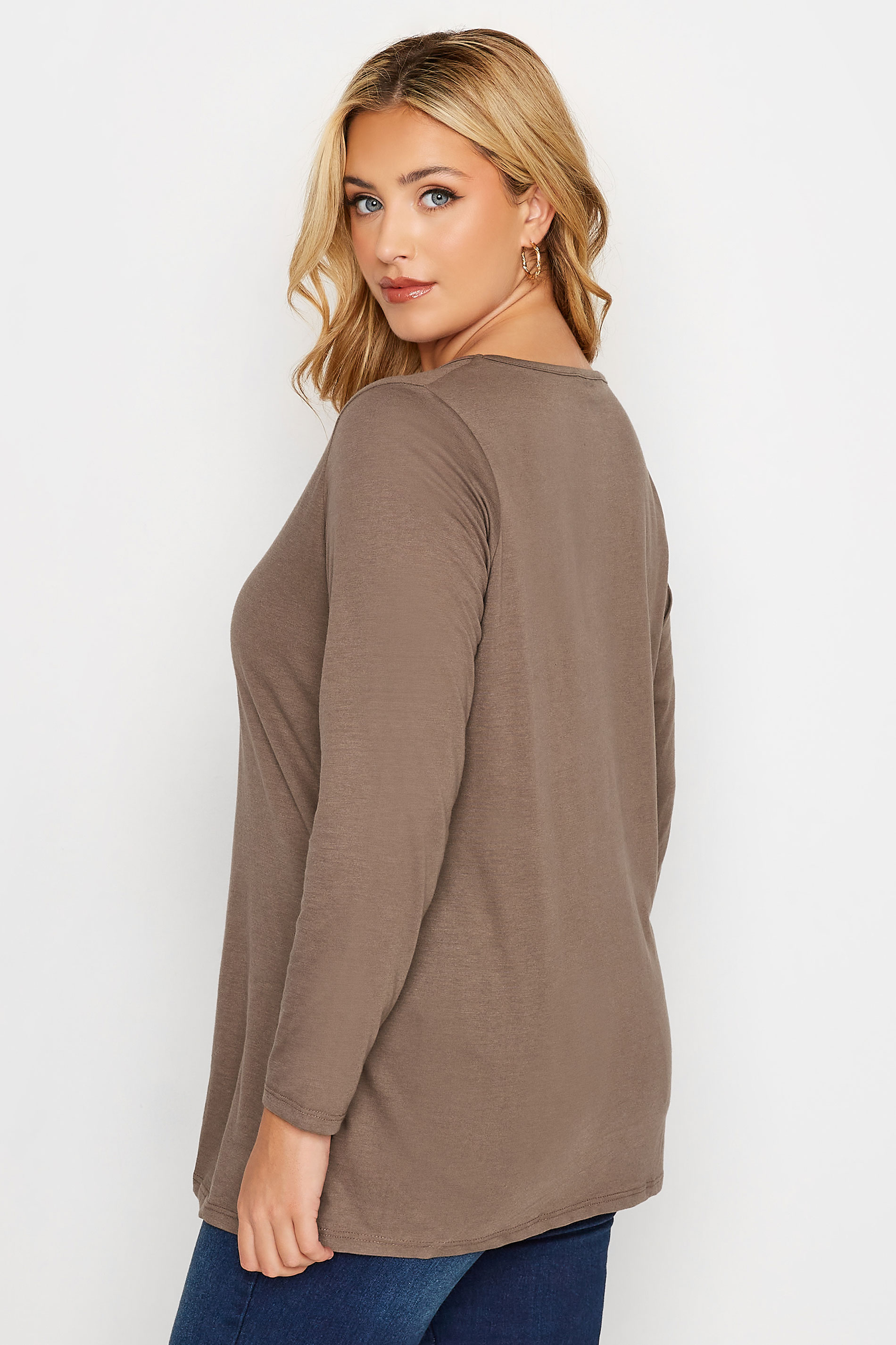 Plus Size Mocha Brown Long Sleeve T-Shirt | Yours Clothing 3