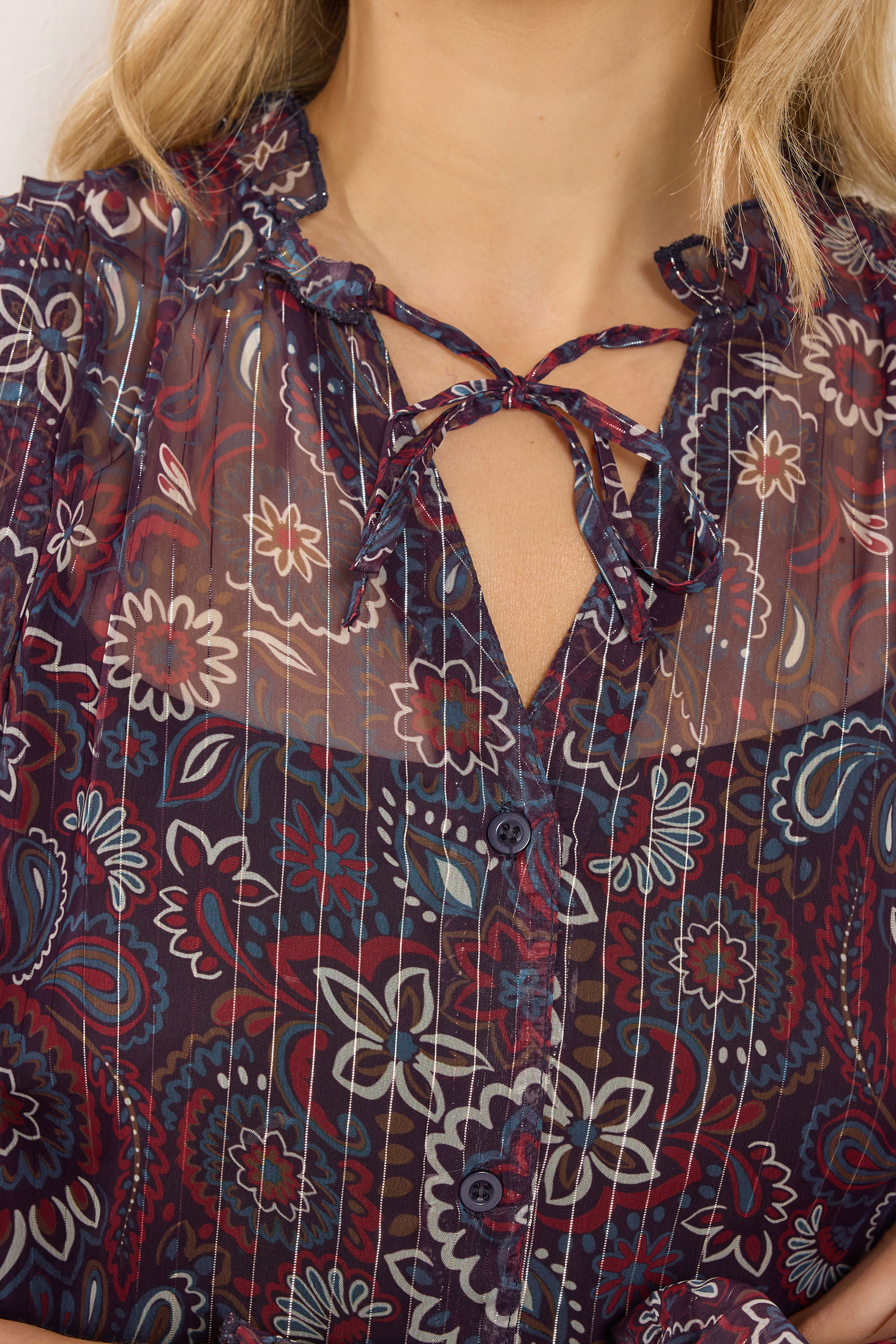 LTS Tall Dark Red Paisley Frill Neck Blouse | Long Tall Sally 5