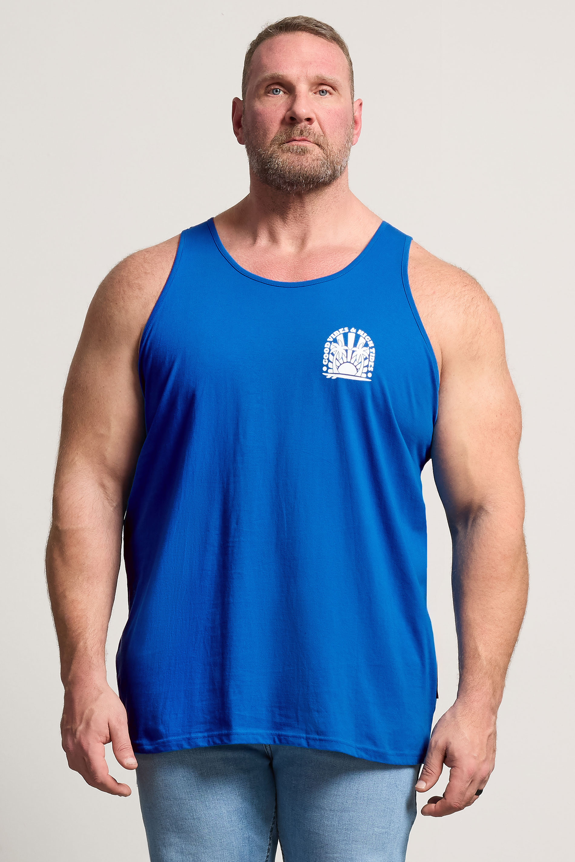 BadRhino Big & Tall Blue Extra Long Good Vibes Vest Top | BadRhino 1