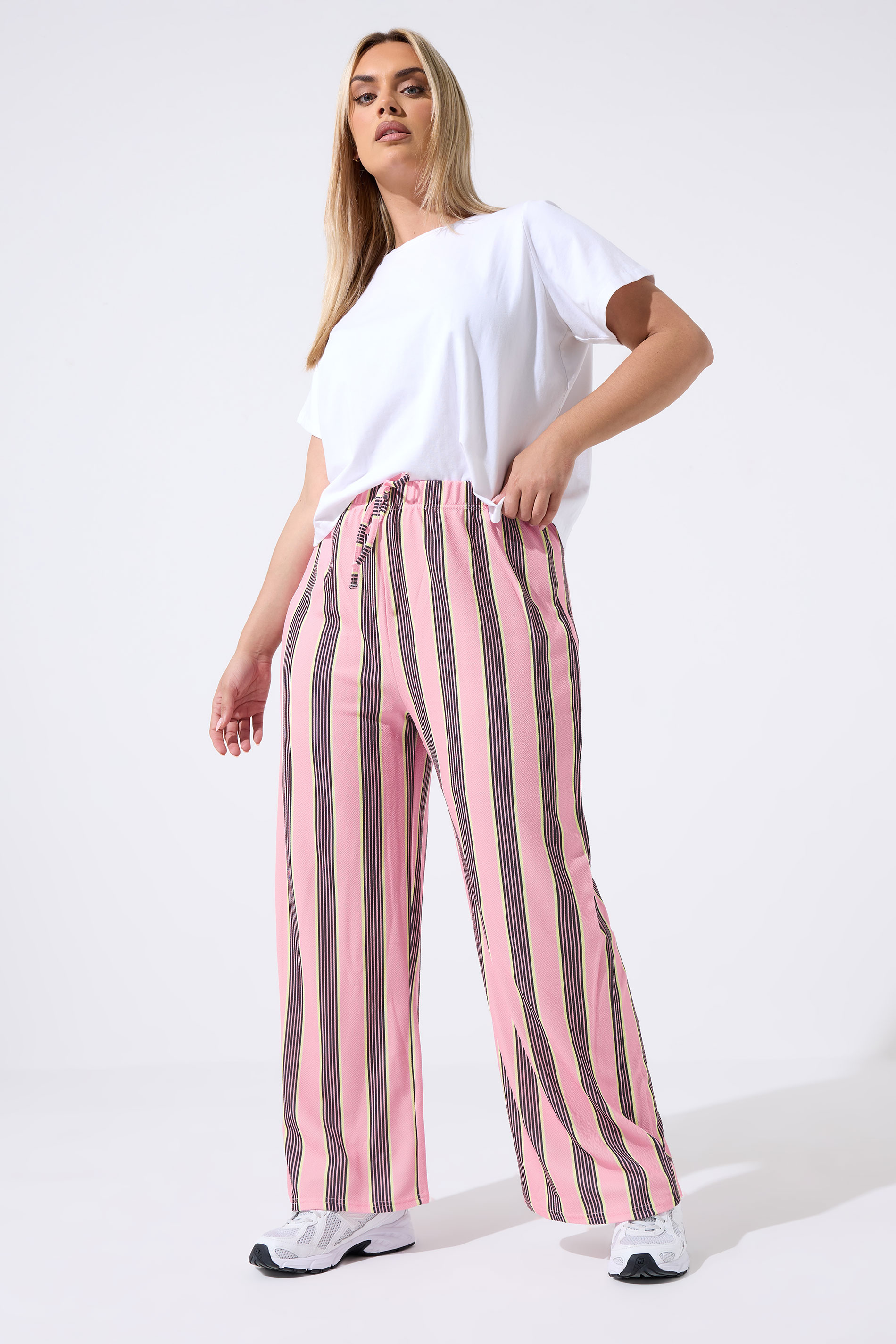LIMITED COLLECTION Plus Size Pink Striped Wide Leg Trousers | Yours Clothing 3