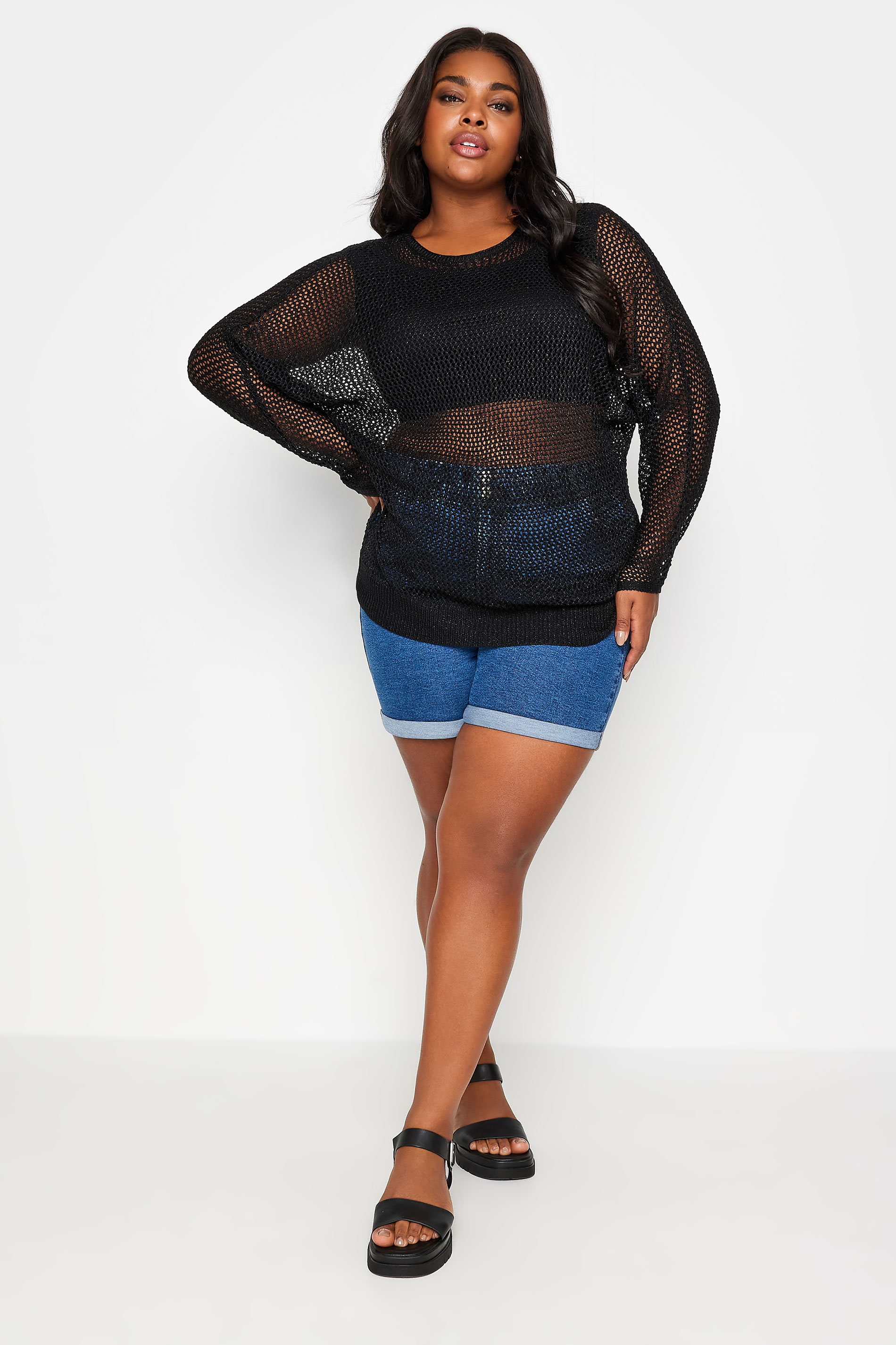 YOURS Plus Size Black Metallic Crochet Jumper | Yours Clothing 3