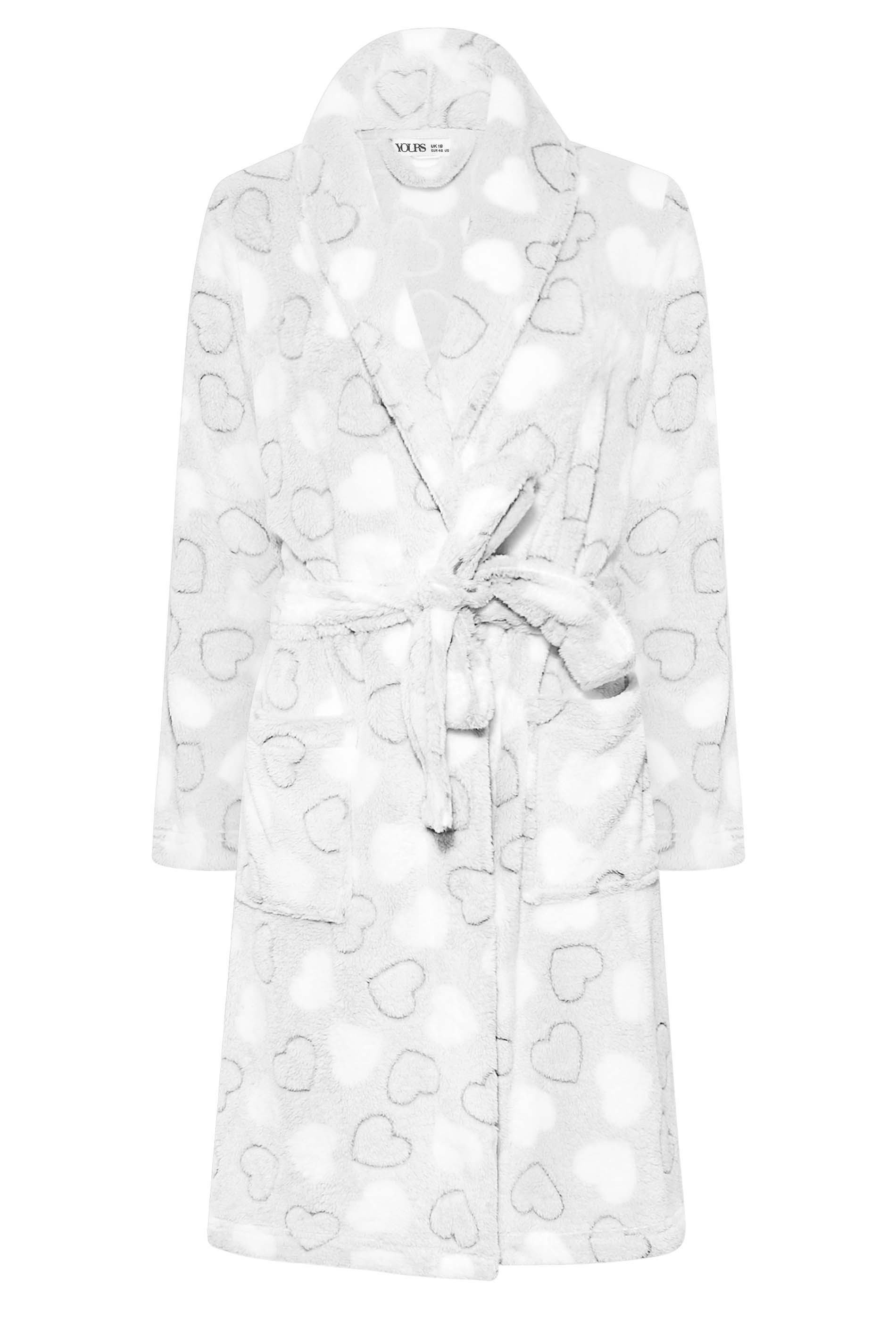 YOURS PETITE Plus Size Grey Heart Print Dressing Gown | Yours Clothing 1