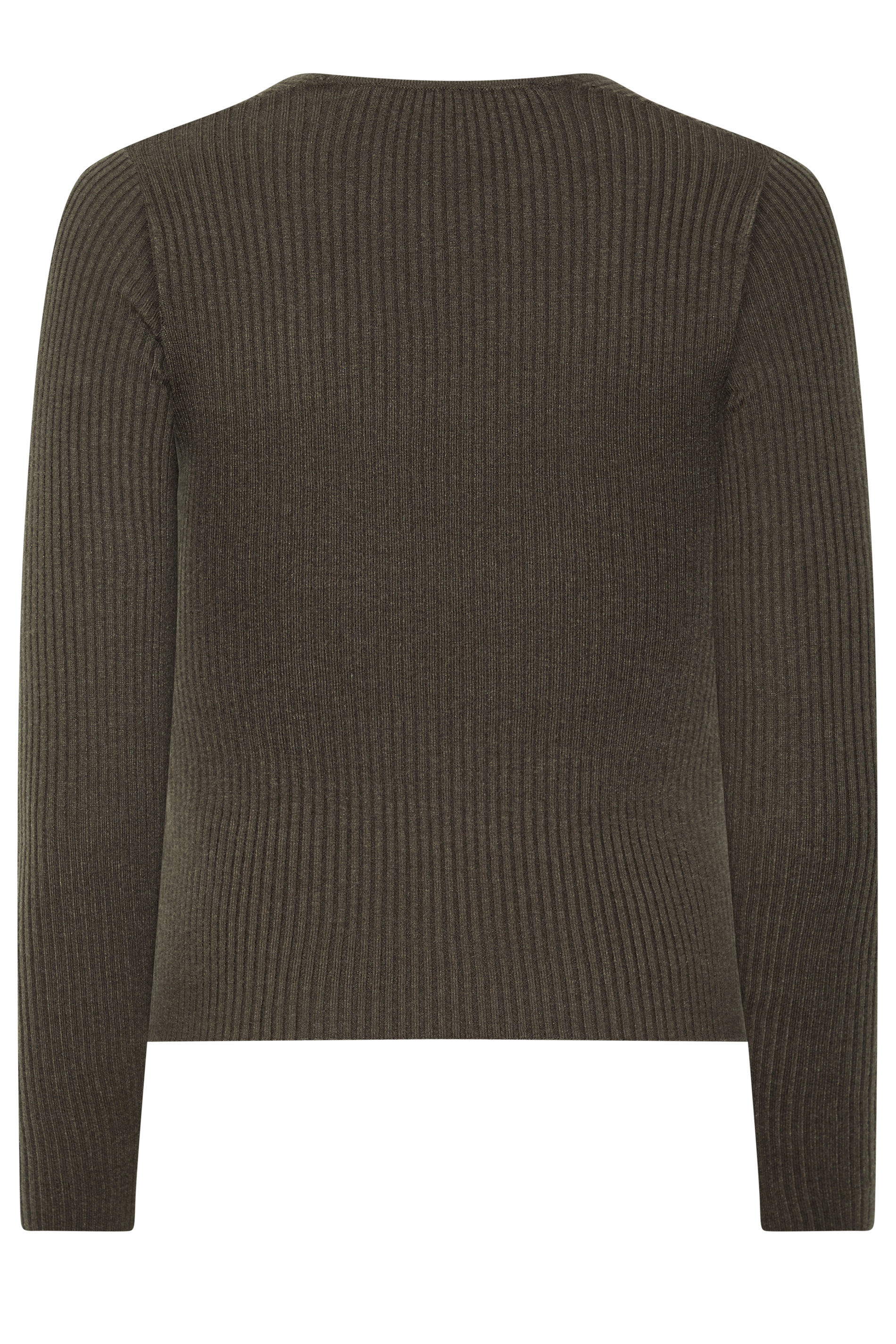 PixieGirl Petite Women's Chocolate Brown Ribbed Button Scoop Neck Jumper | PixieGirl  2