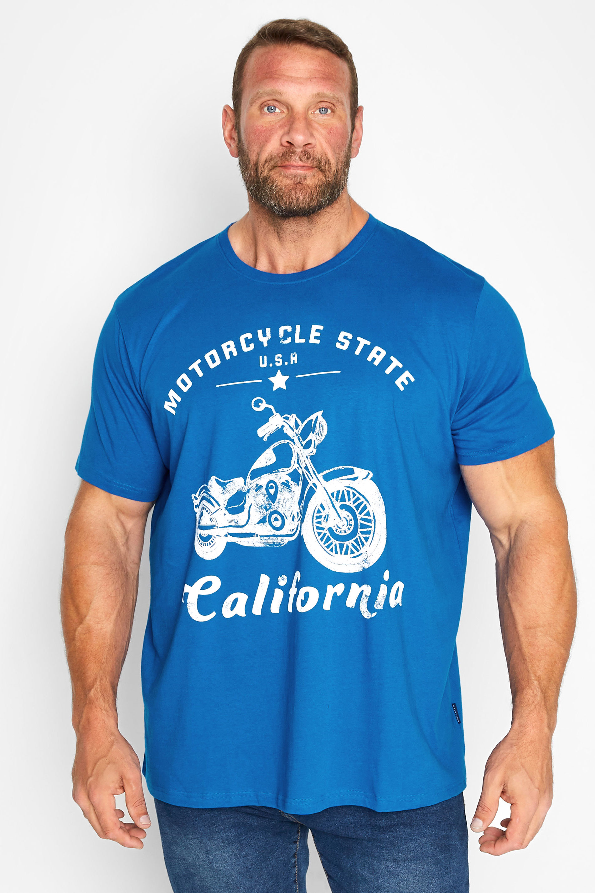 BadRhino Big & Tall Blue 'Motorcycle State' Graphic Print T-Shirt | BadRhino 1