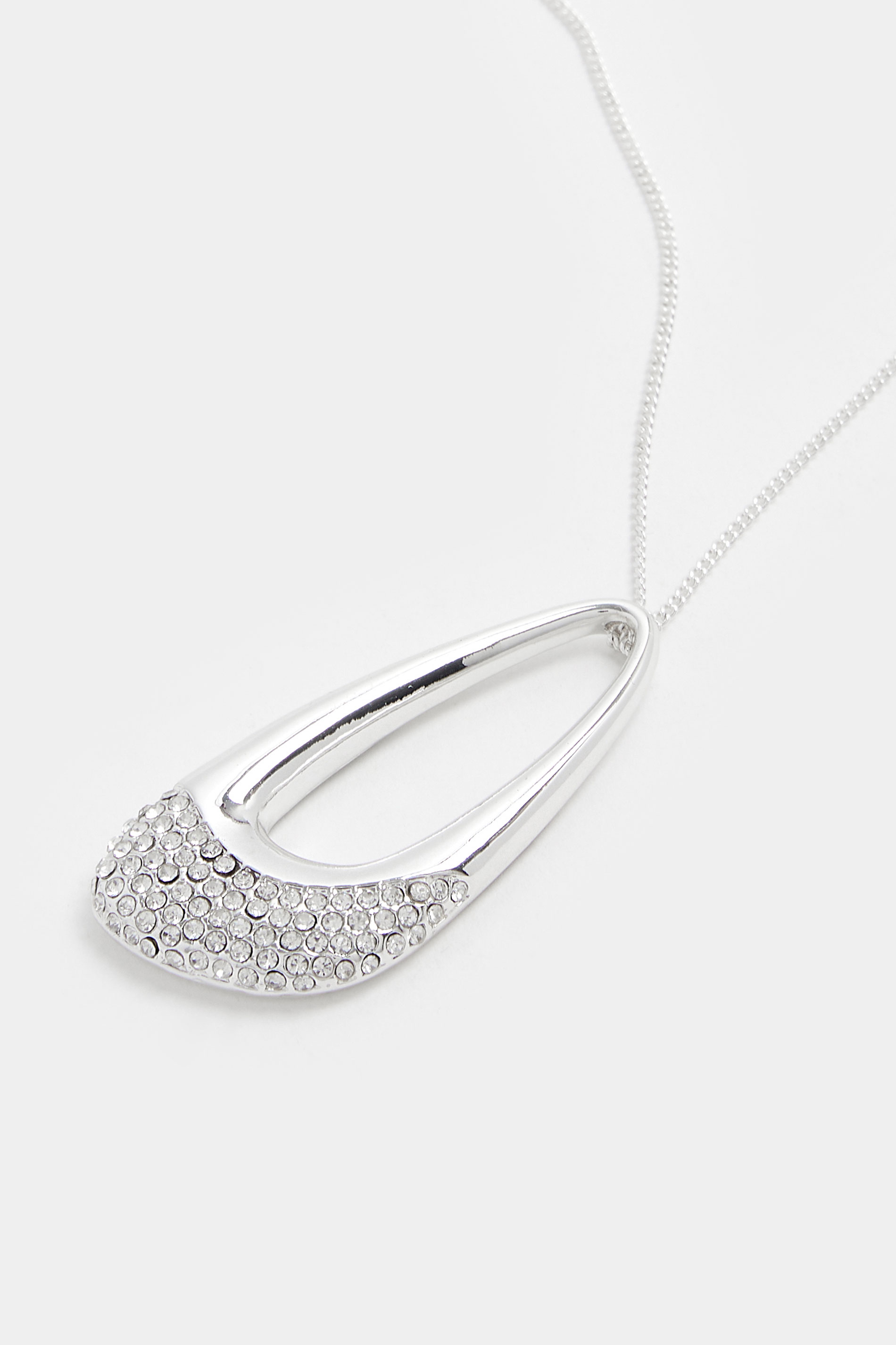 Silver Tone Long Diamante Pendant Necklace | Yours Clothing 2