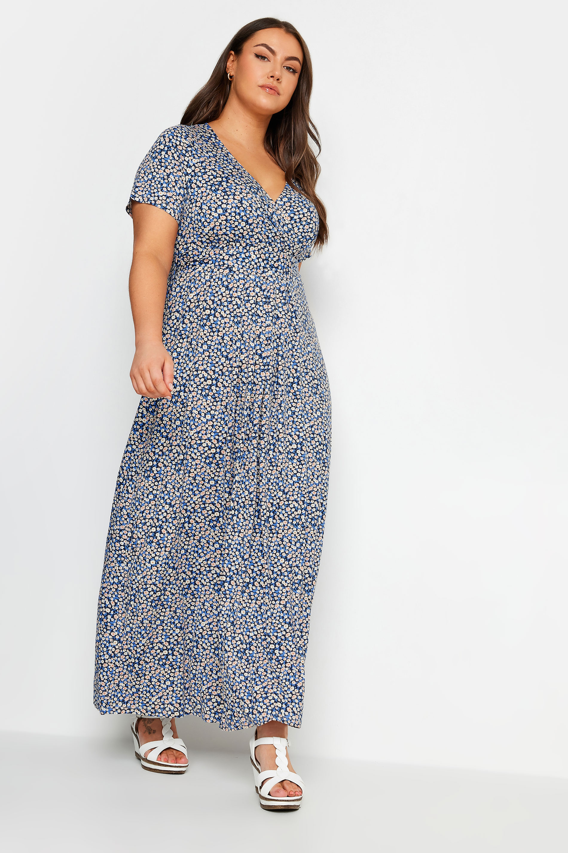 YOURS Plus Size Blue Floral Maxi Wrap Dress | Ypurs Clothing 1