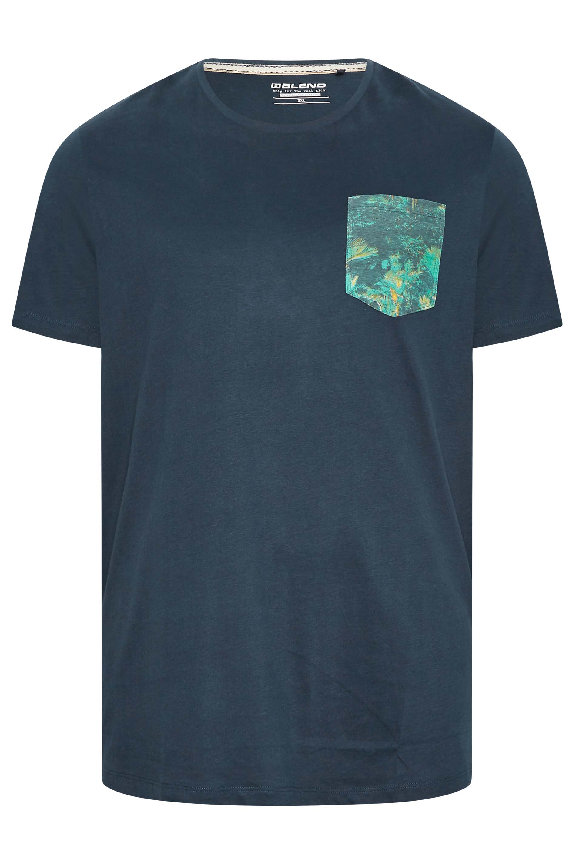 BLEND Big & Tall Navy Blue Pocket Print T-Shirt | BadRhino 3