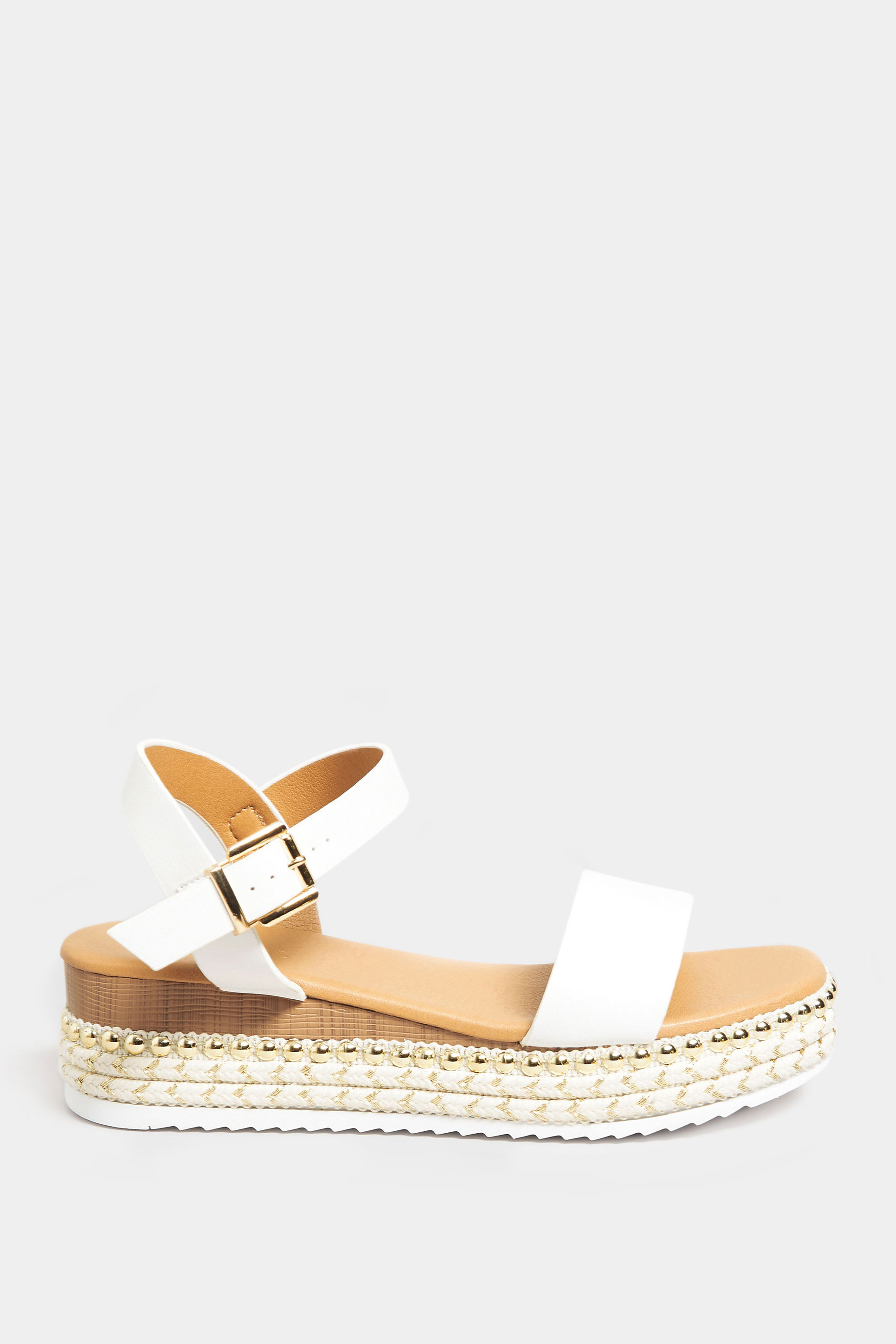 Plus Size White & Brown Buckle Platform Espadrille Wedge Heels | Yours Clothing  3