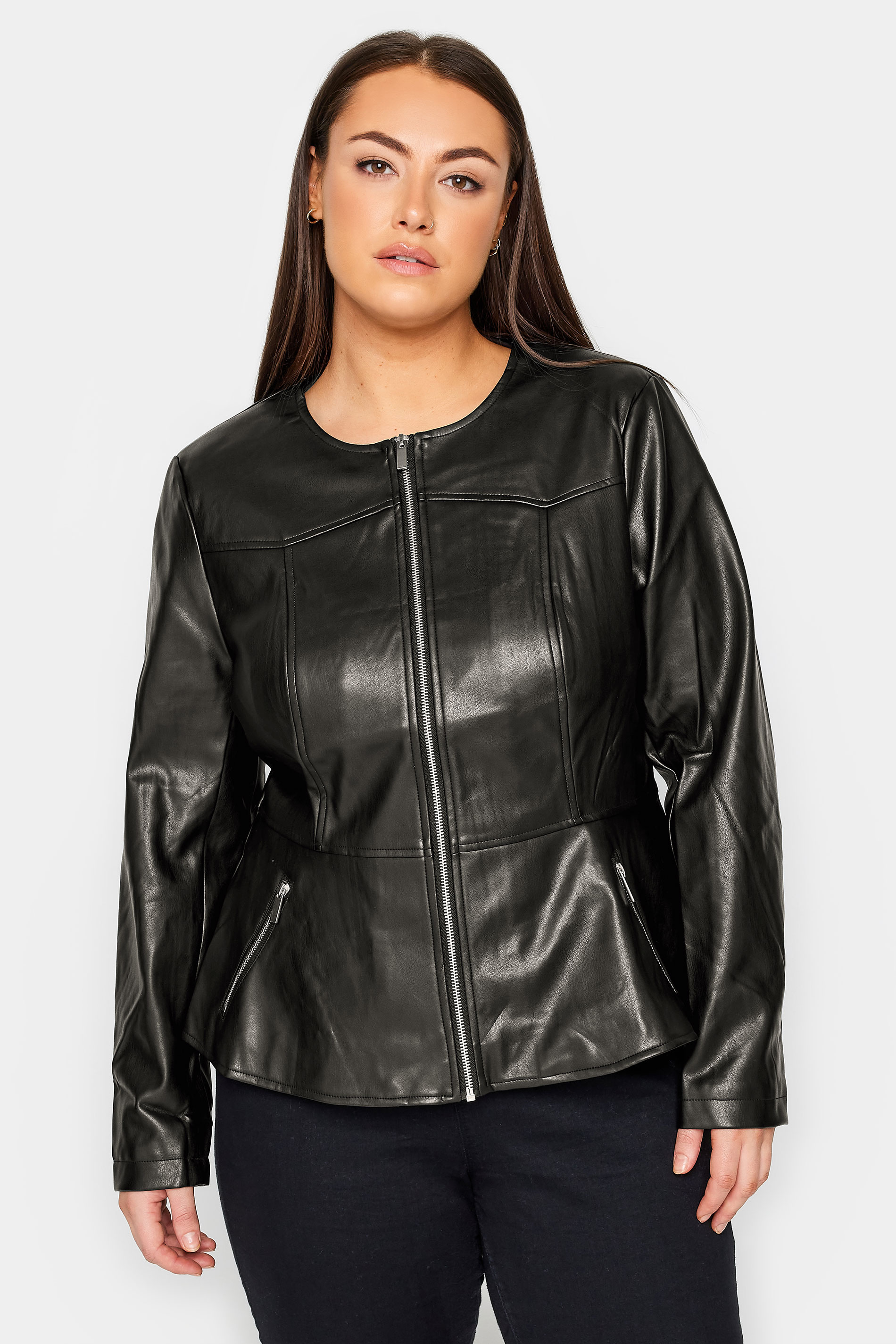 City Chic Black Faux Leather Fitted Jacket | Evans 2
