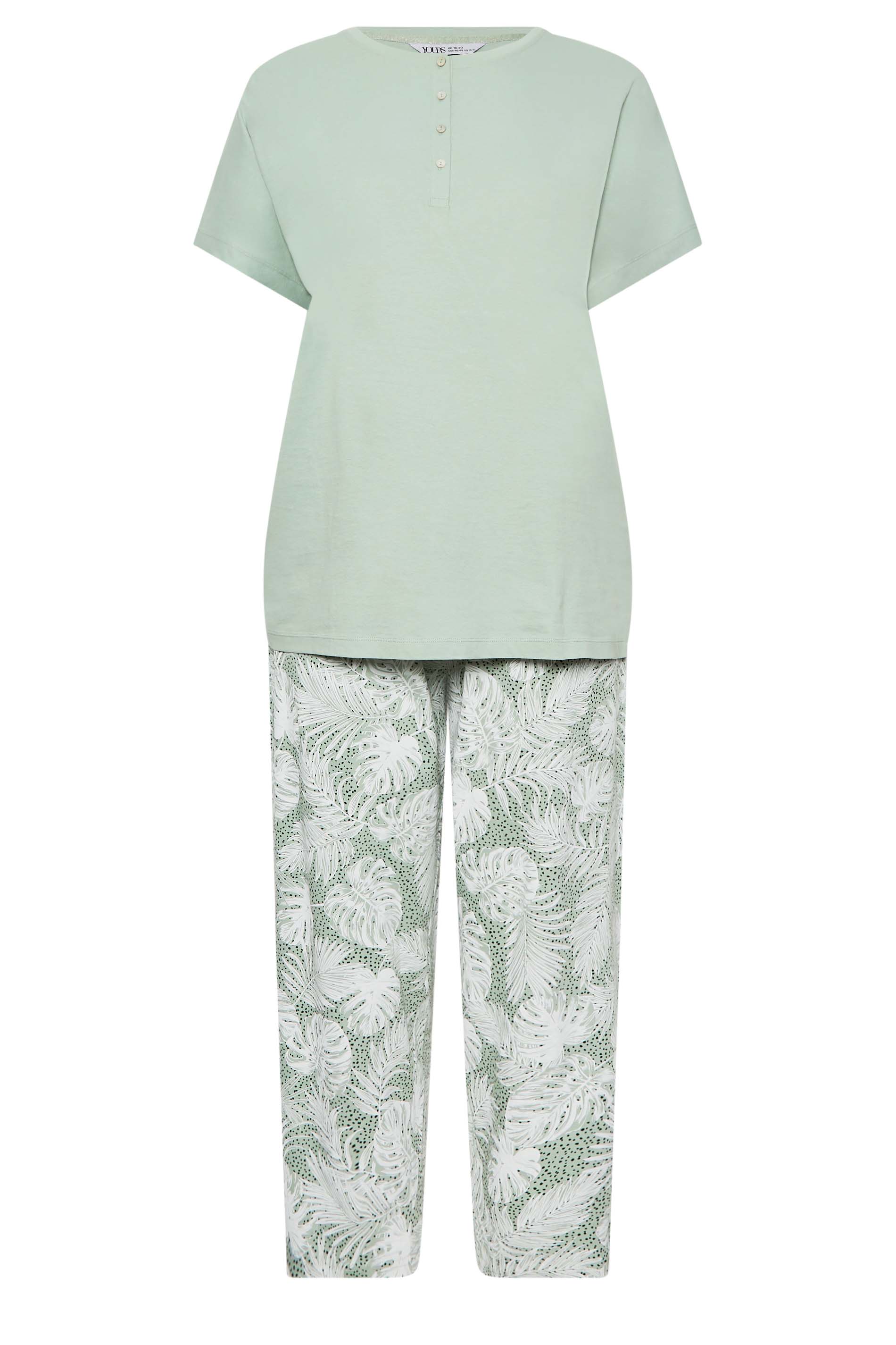 YOURS Curve Plus Size Green Leaf Print Pyjama Set