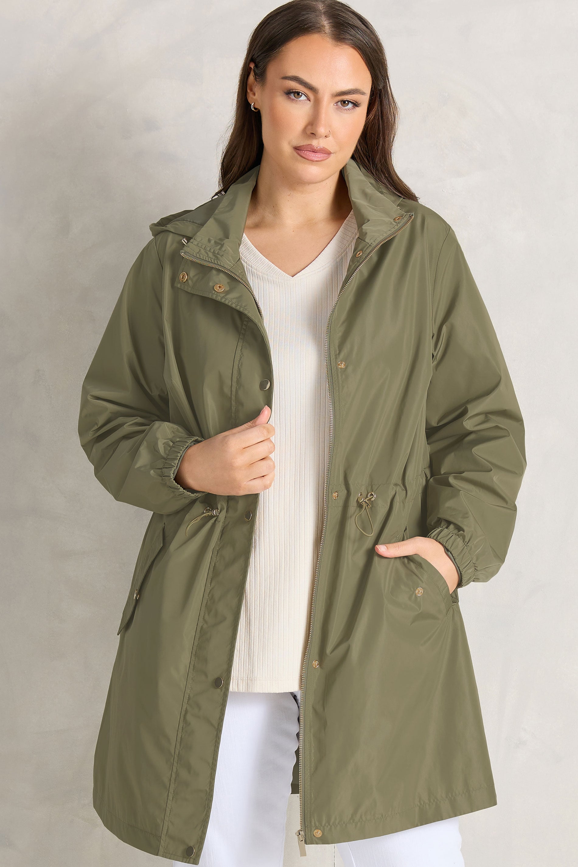 EVANS Plus Size Khaki Green Lightweight Rain Jacket | Evans 3