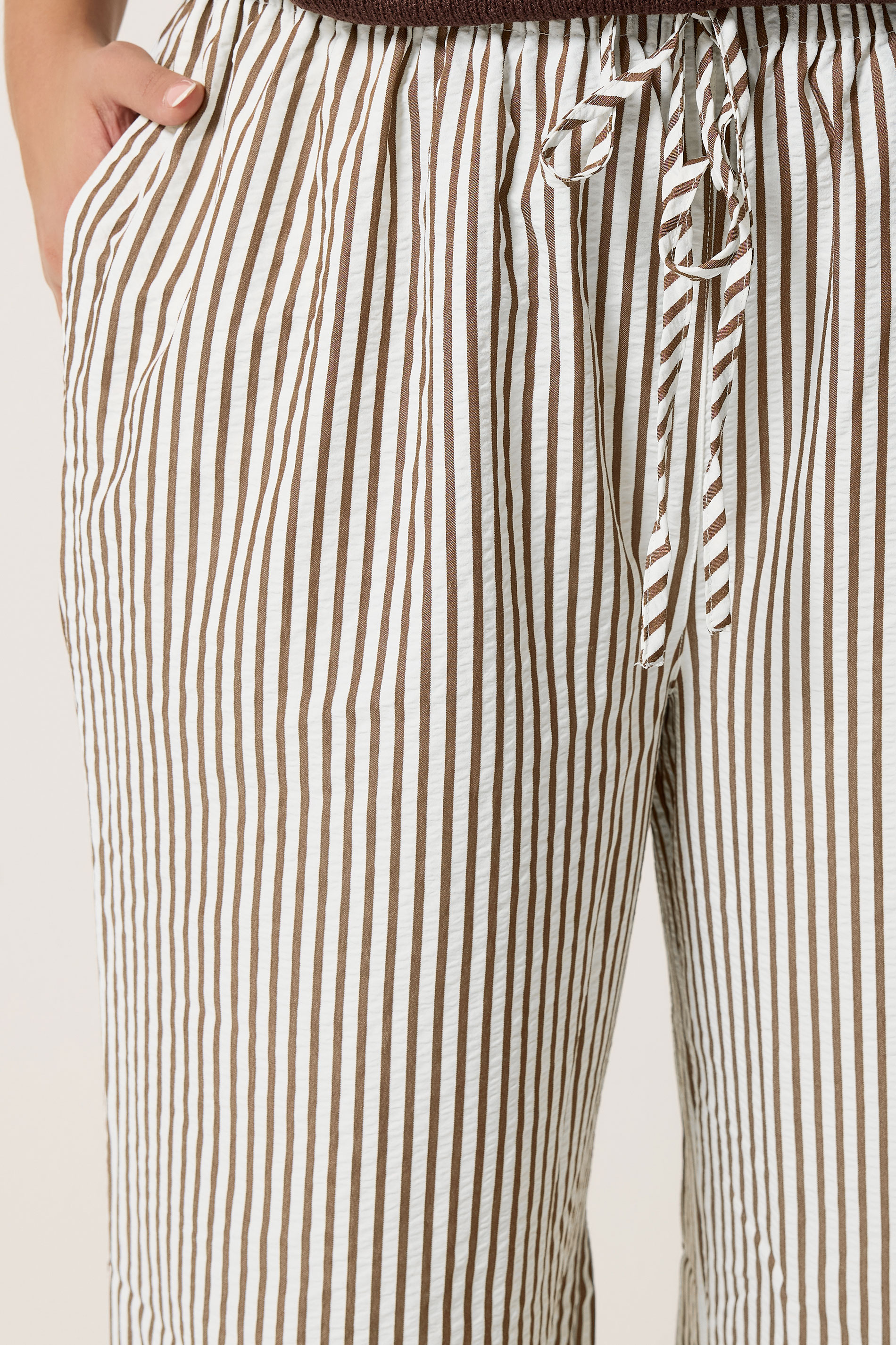 YOURS Plus Size Chocolate Brown Stripe Trousers | Yours Clothing 5