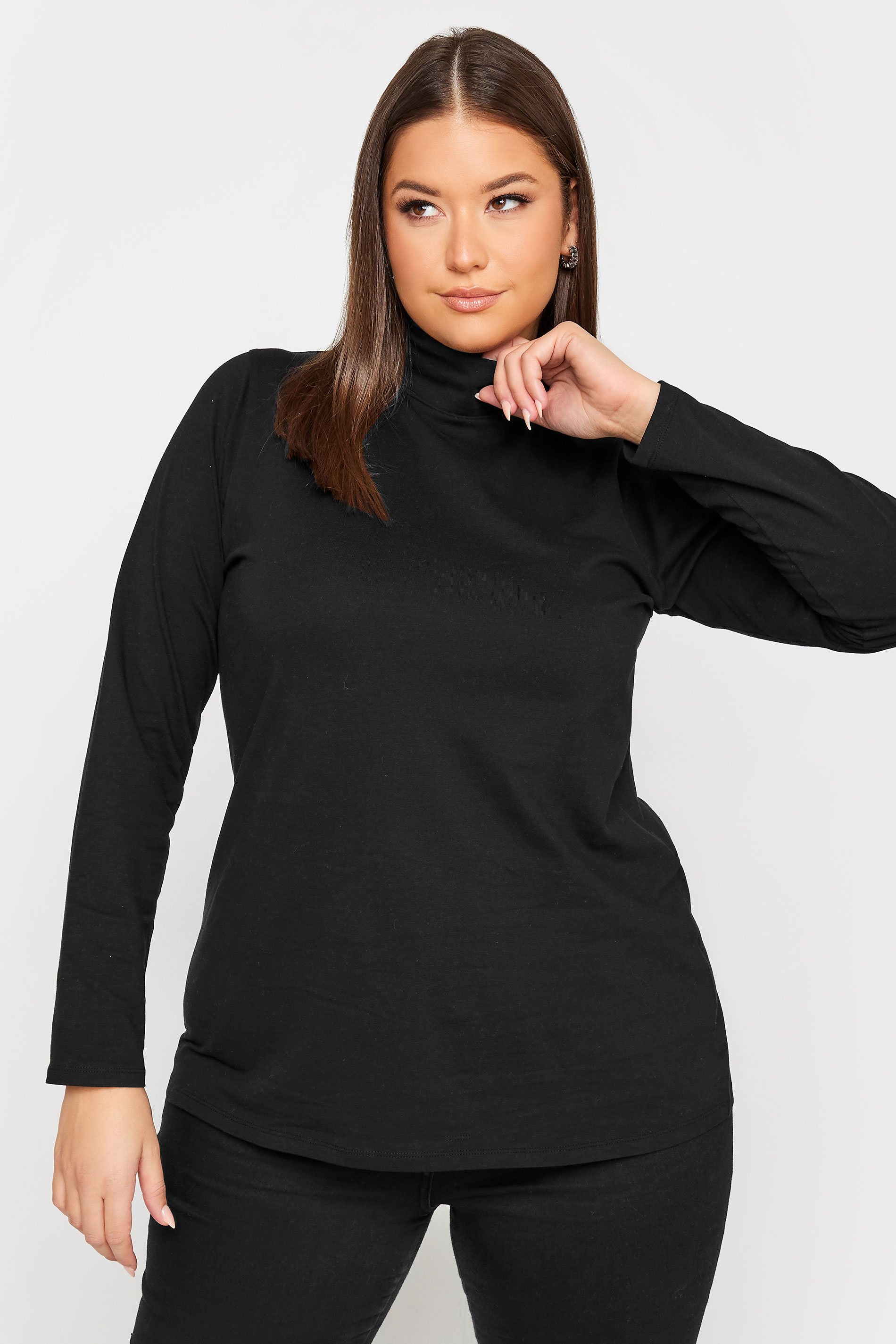 YOURS Plus Size 2 PACK Black & Forest Green Long Sleeve Turtle Neck Tops | Yours Clothing 3