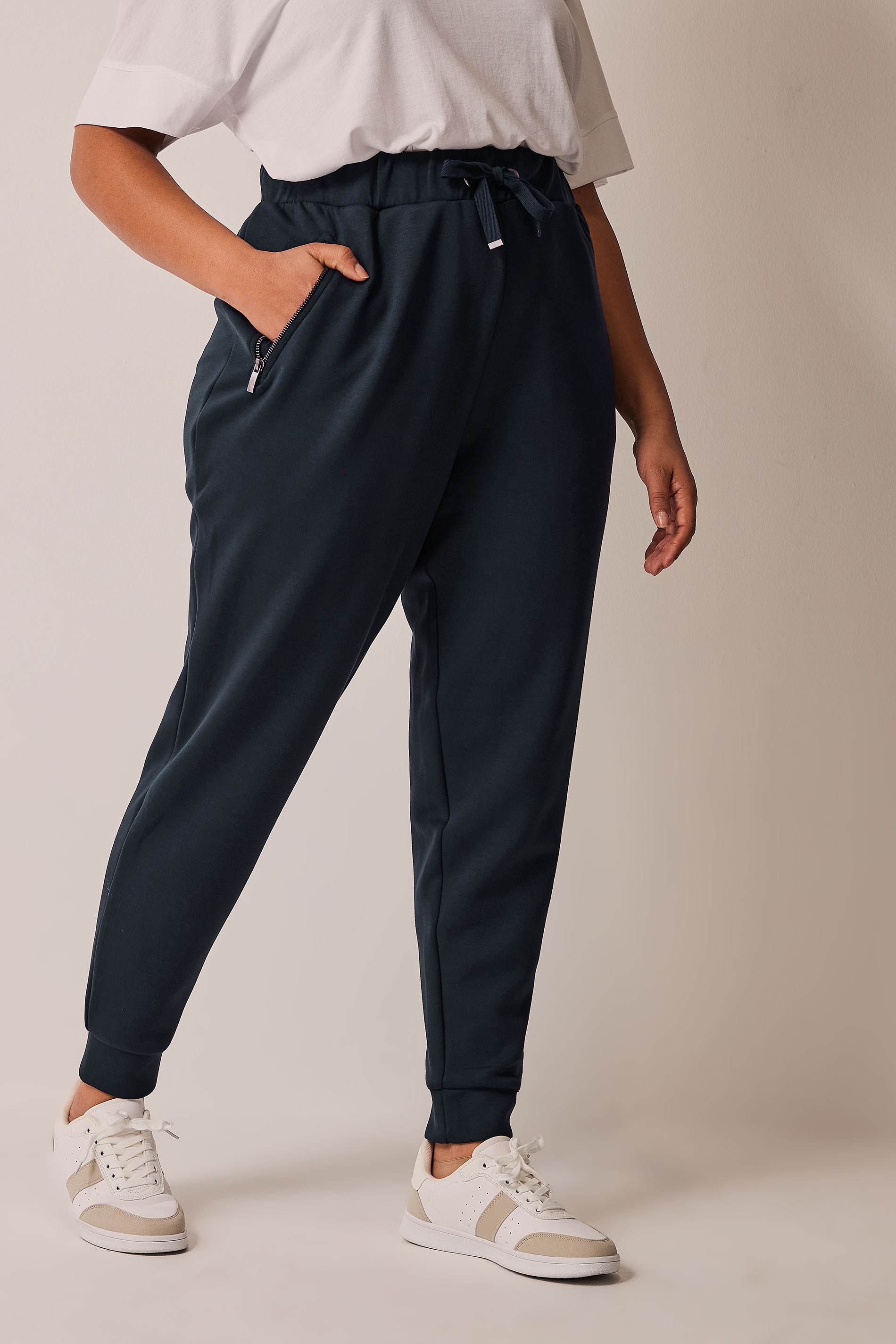 EVANS Plus Size Navy Blue Tapered Joggers | Evans 1
